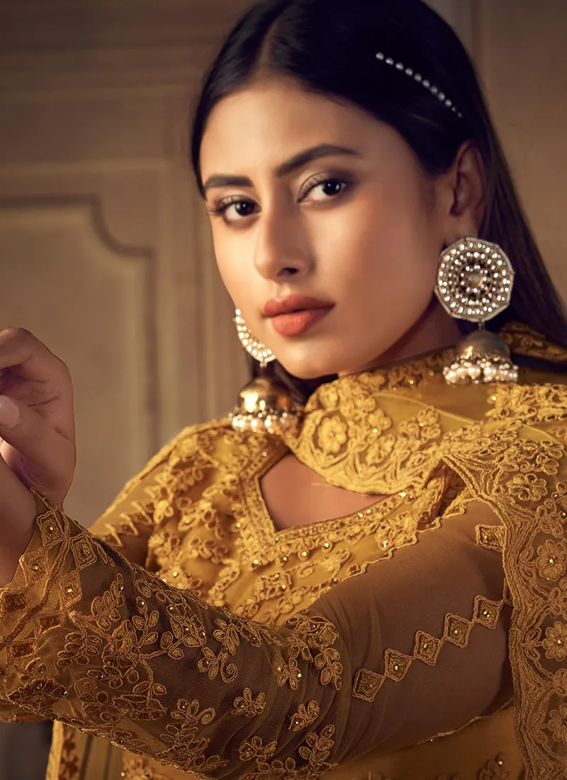 Mustard Yellow Embroidery Designer Wedding Lehenga Choli