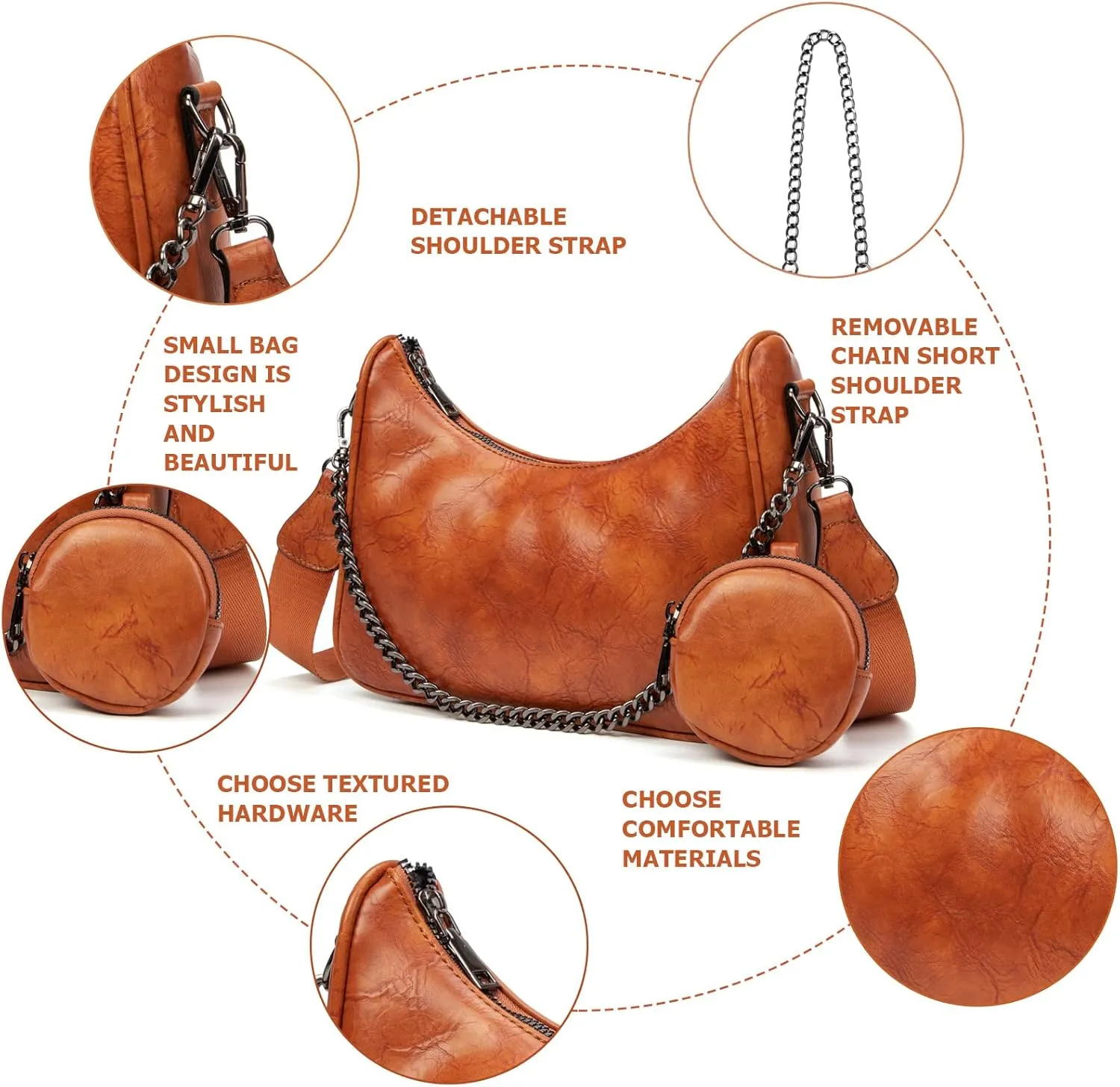 myfriday Crossbody Hobo Handbags for Women with Coin Purse Pouch, Soft Leather Designer Shoulder Bags - 2 Size Shoulder Strap