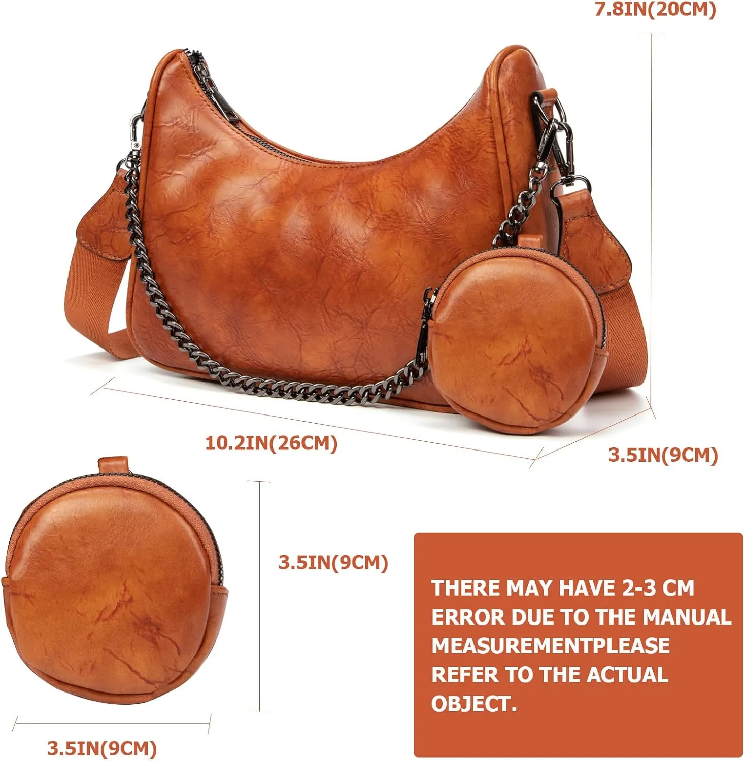 myfriday Crossbody Hobo Handbags for Women with Coin Purse Pouch, Soft Leather Designer Shoulder Bags - 2 Size Shoulder Strap