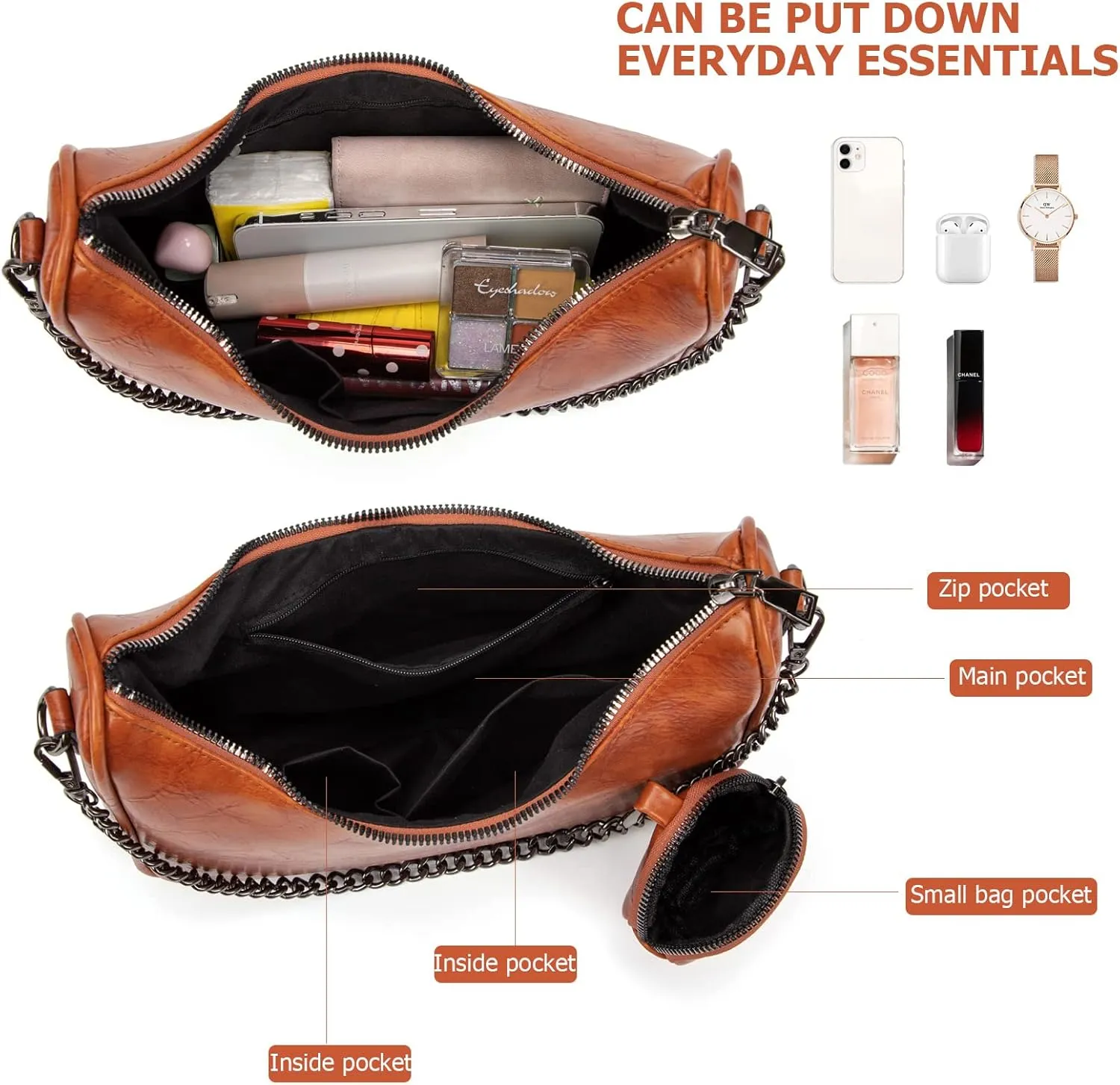 myfriday Crossbody Hobo Handbags for Women with Coin Purse Pouch, Soft Leather Designer Shoulder Bags - 2 Size Shoulder Strap