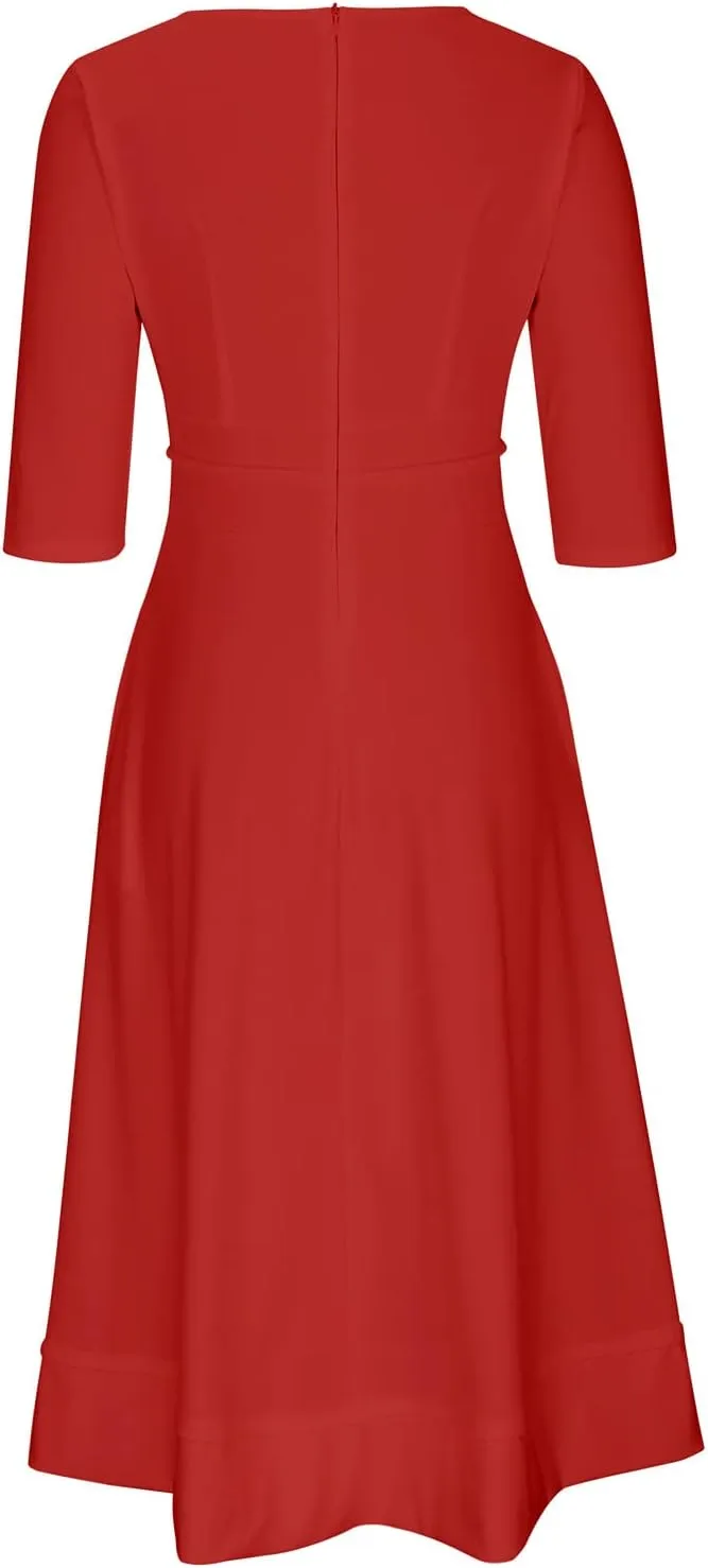 NaRHbrg Women's Sexy Deep V Neck Maxi Dress 3/4 Sleeve Ruched Evening Party Dress High Waist Flowy Wedding Guest Dresses