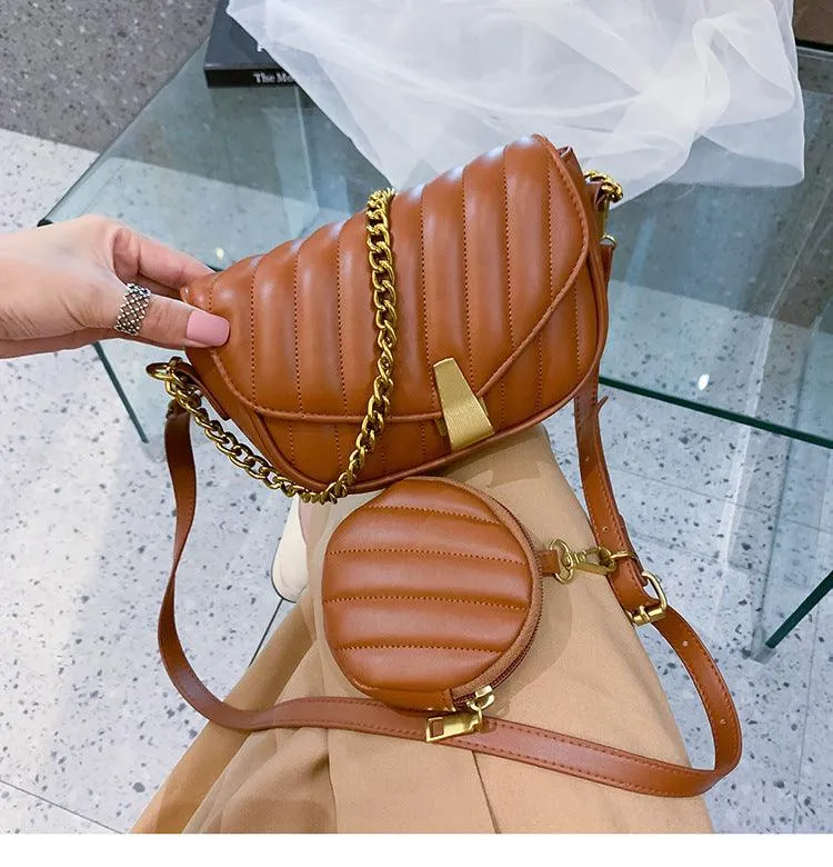 Net Red Korean Wide Shoulder Strap One Shoulder Crossbody Saddle Bag