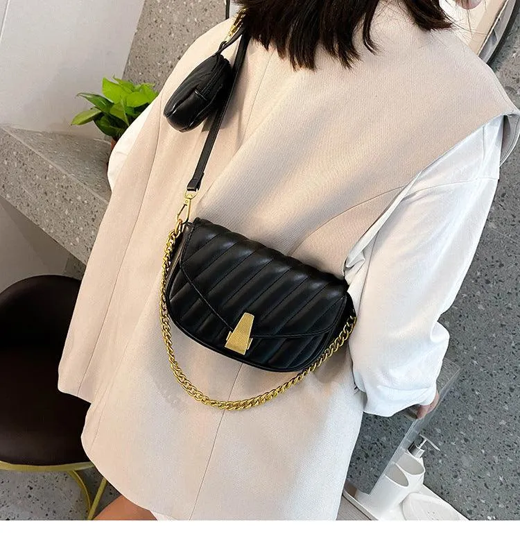 Net Red Korean Wide Shoulder Strap One Shoulder Crossbody Saddle Bag