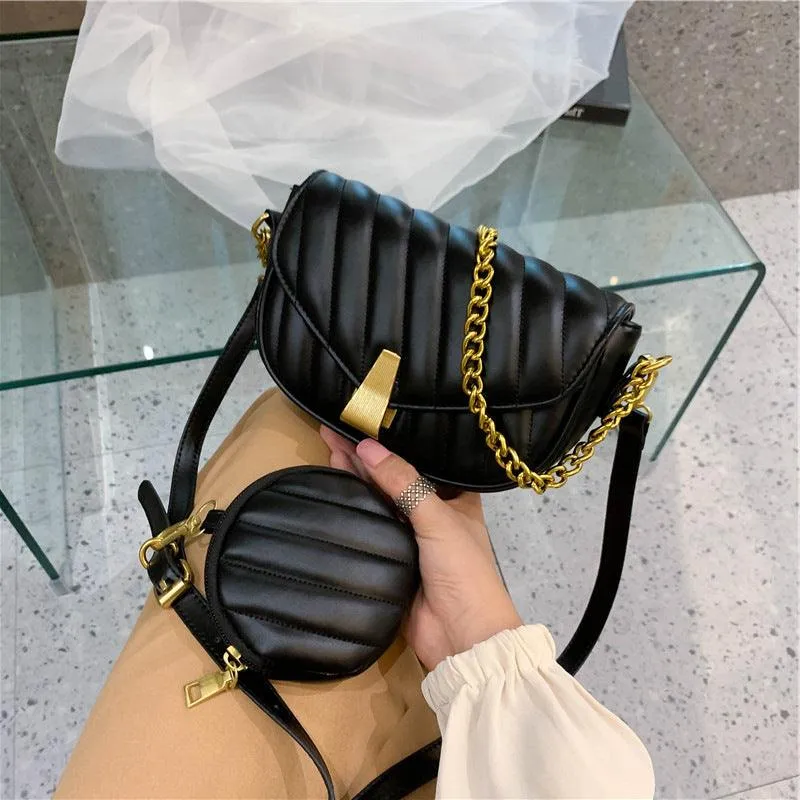 Net Red Korean Wide Shoulder Strap One Shoulder Crossbody Saddle Bag