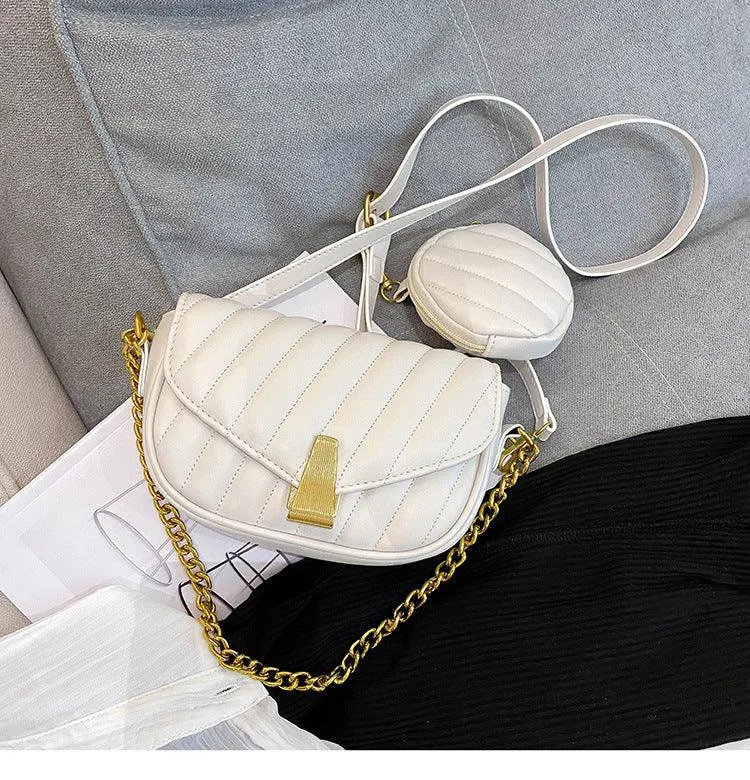 Net Red Korean Wide Shoulder Strap One Shoulder Crossbody Saddle Bag