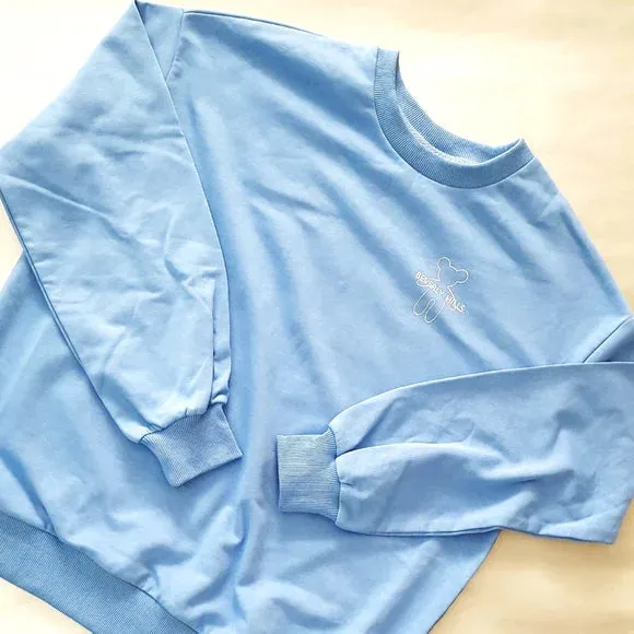 NEW Retails $175, S.Charma Blue Cotton Sweatshirt w/Removable Chain Textile Teddy Bear, Fits like an XL
