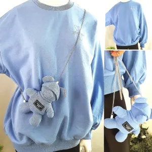 NEW Retails $175, S.Charma Blue Cotton Sweatshirt w/Removable Chain Textile Teddy Bear, Fits like an XL