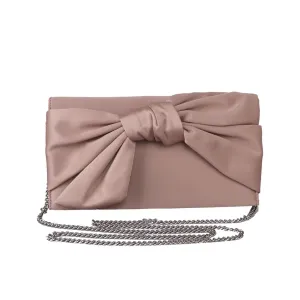 Nude Satin Bow Clutch Bag