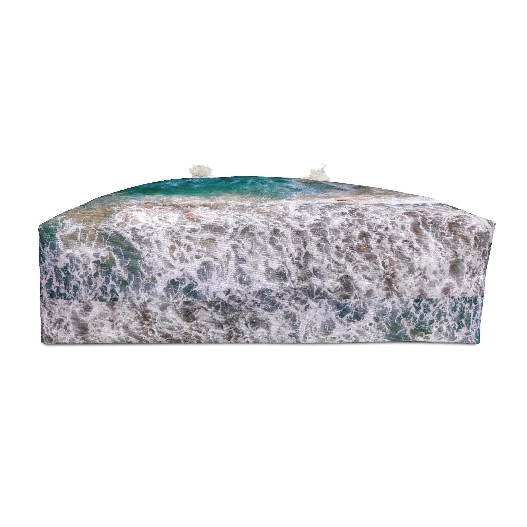 Ocean's Embrace: Deep Green Waters with White Waves Crashing onto the Beach - Weekender Oversized Canvas Tote Bag 24" × 13"