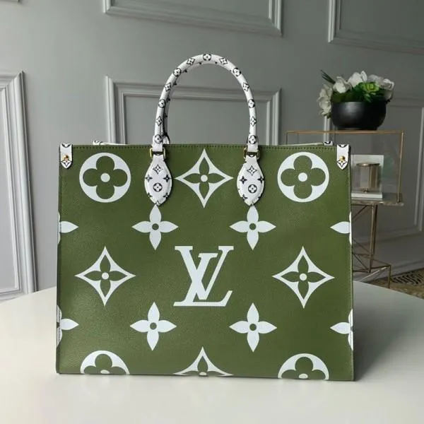 Onthego Shopper Tote Bag M44571 Khaki Green/white 2019 Collection