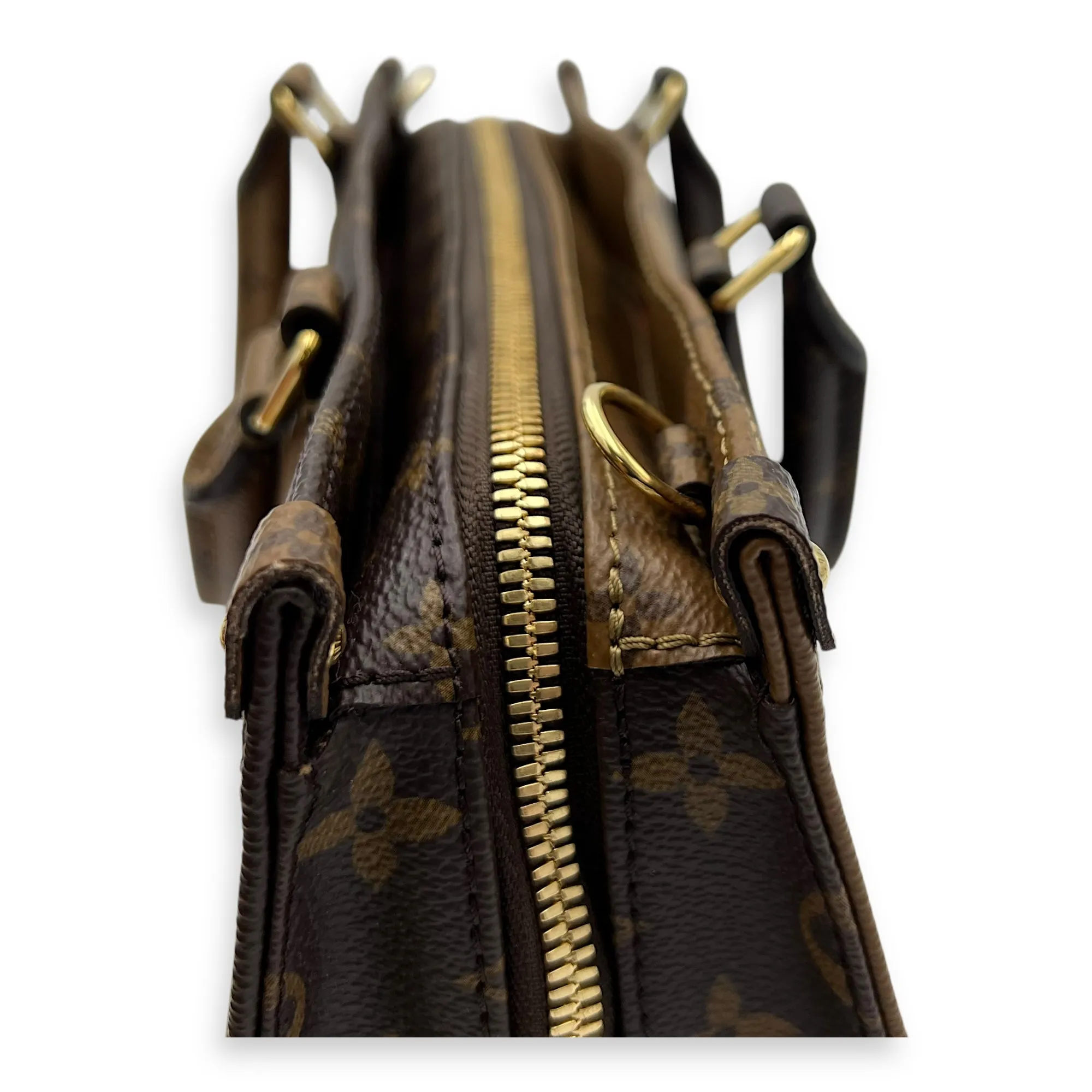 OnTheGo Tote Bag East West Brown in Monogram Coated Canvas, Gold hardware