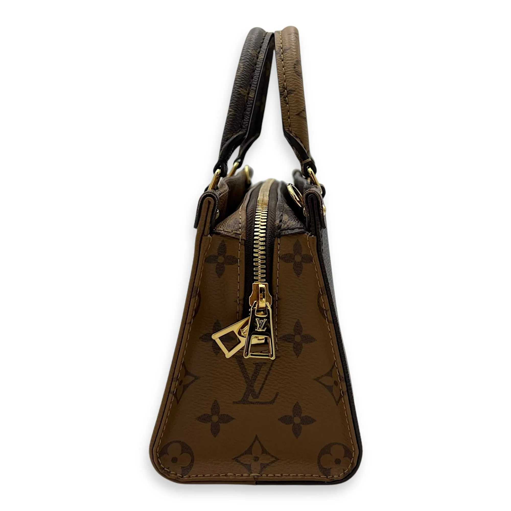 OnTheGo Tote Bag East West Brown in Monogram Coated Canvas, Gold hardware