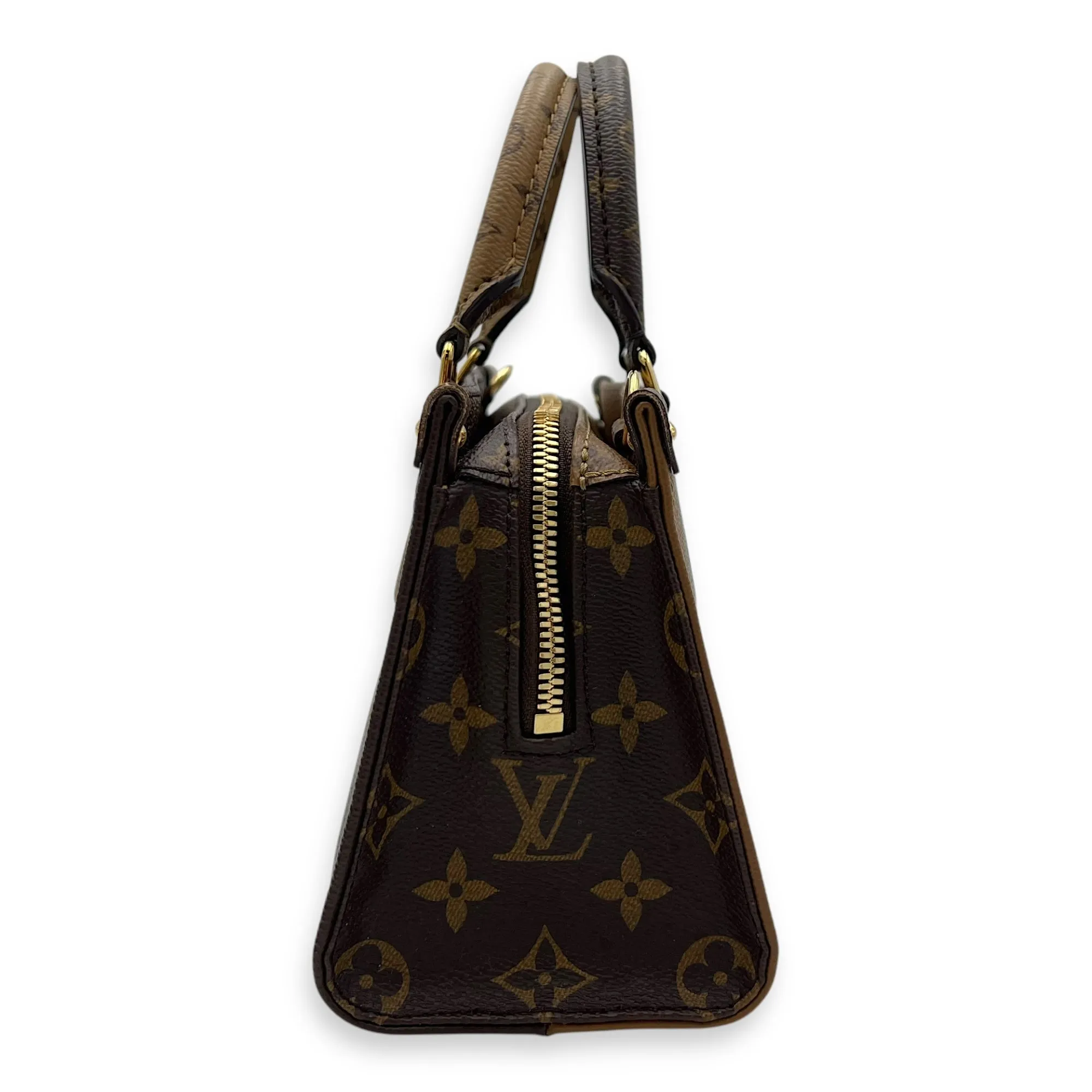 OnTheGo Tote Bag East West Brown in Monogram Coated Canvas, Gold hardware
