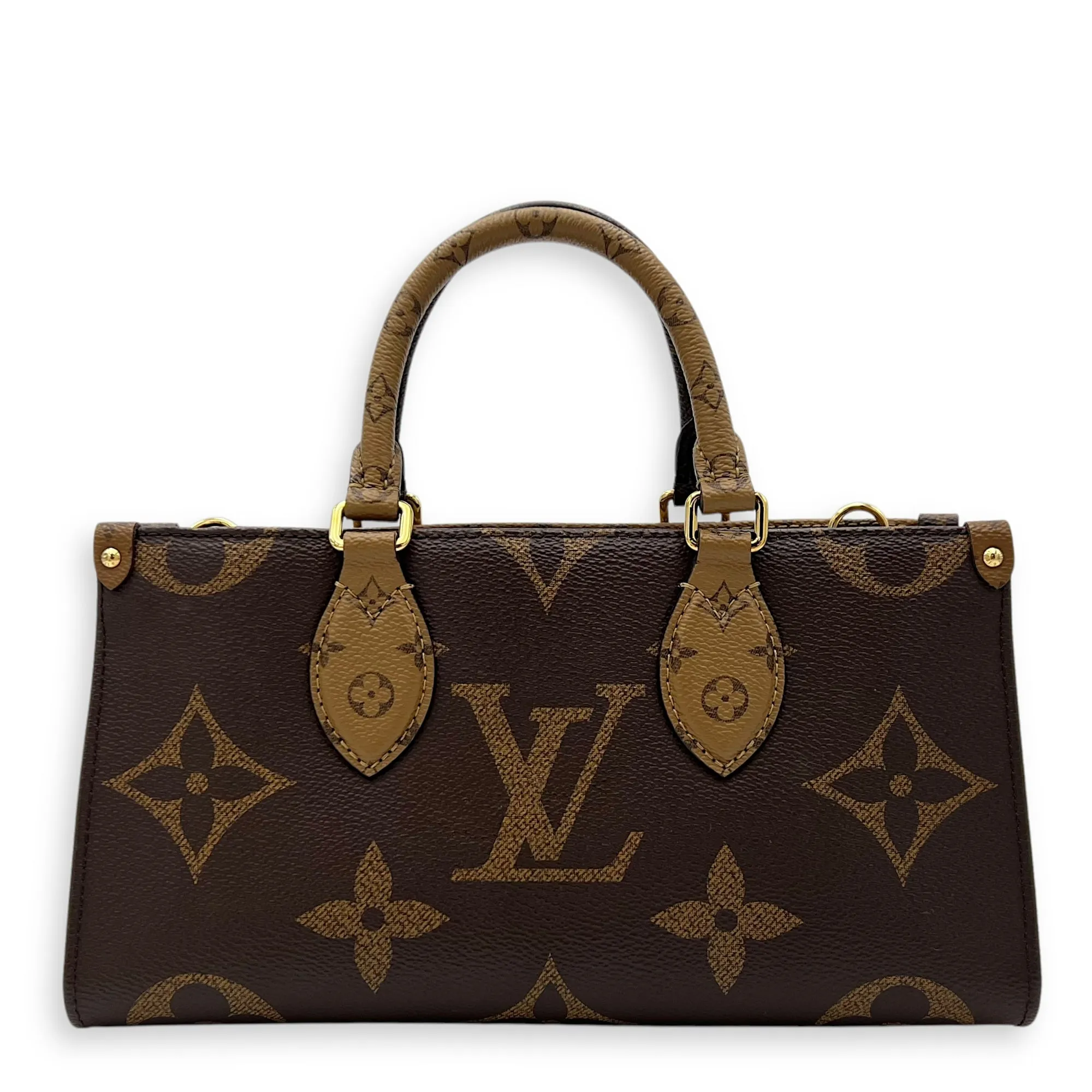 OnTheGo Tote Bag East West Brown in Monogram Coated Canvas, Gold hardware