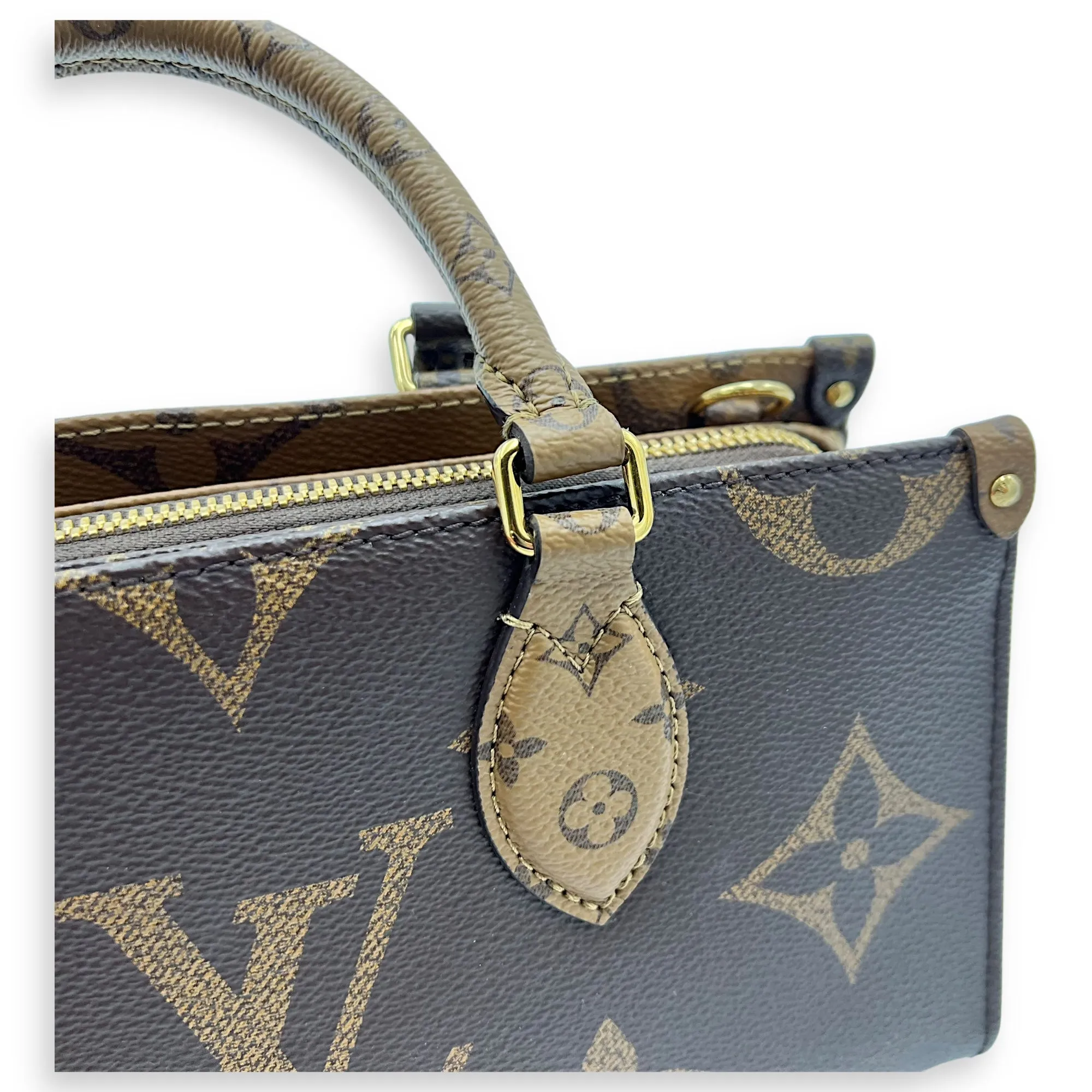 OnTheGo Tote Bag East West Brown in Monogram Coated Canvas, Gold hardware