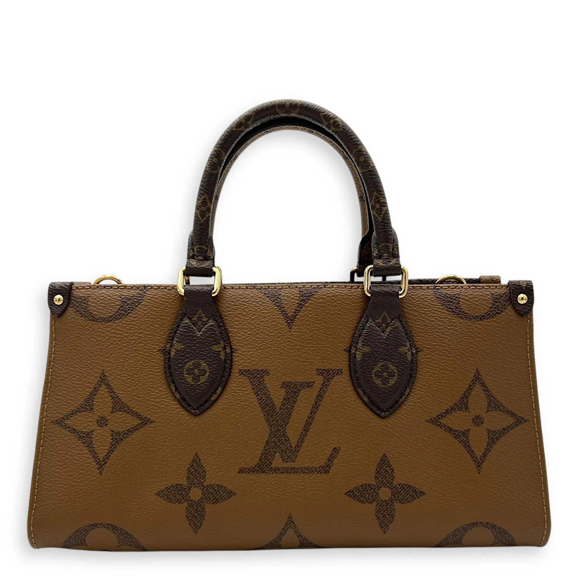 OnTheGo Tote Bag East West Brown in Monogram Coated Canvas, Gold hardware