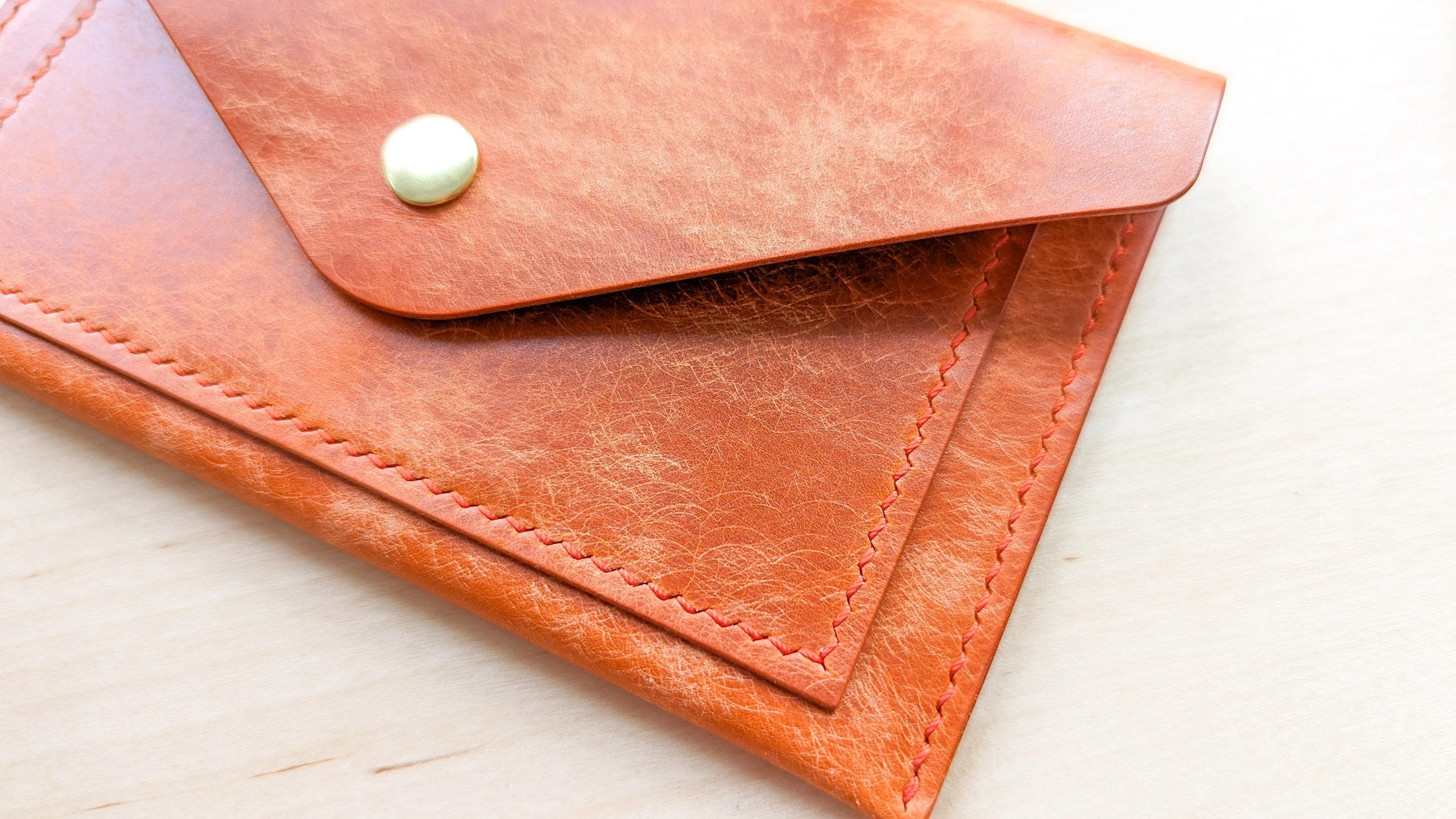 Orange Hand Sewn Italian Leather Envelope Cash/Card Wallet
