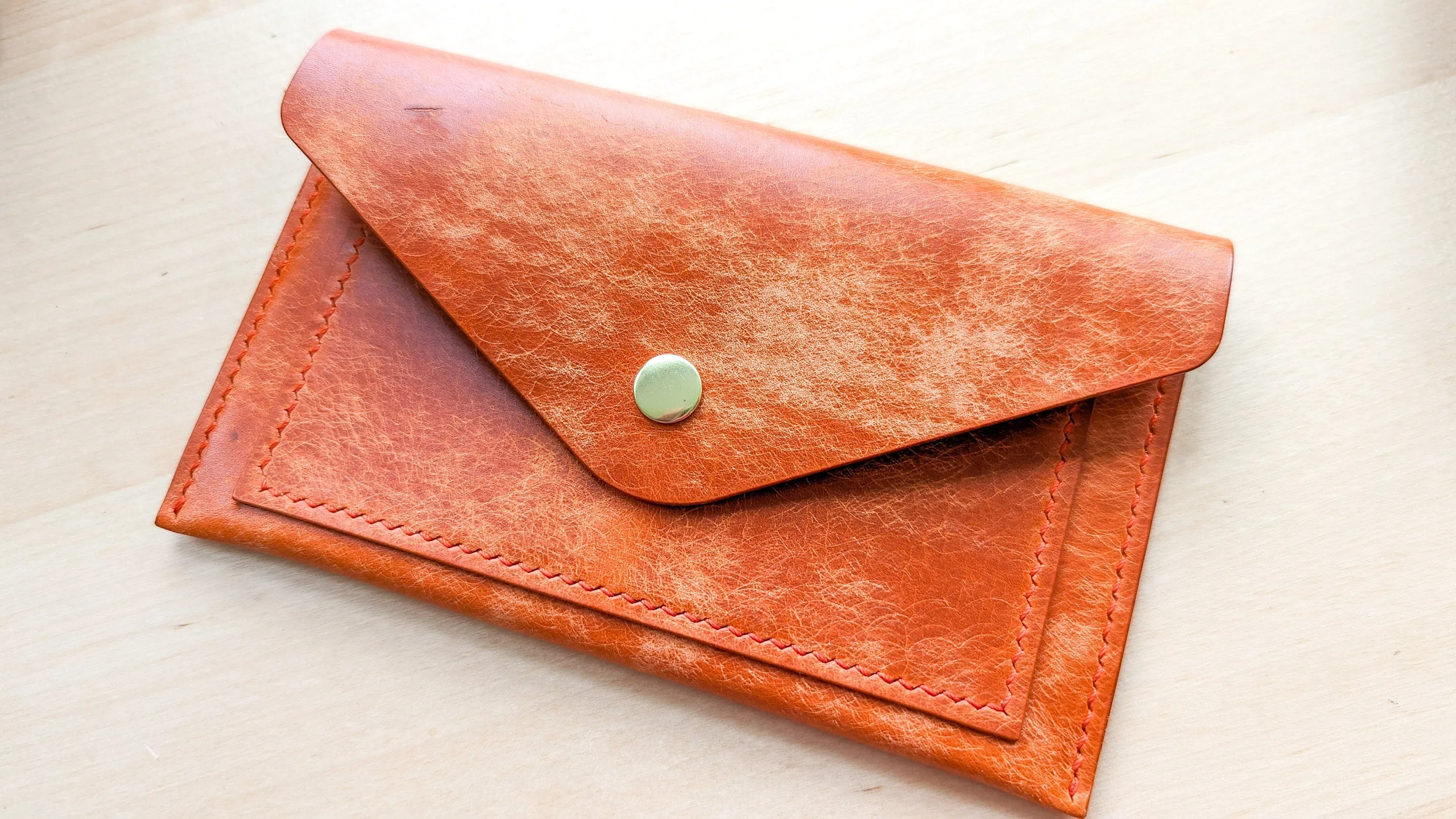 Orange Hand Sewn Italian Leather Envelope Cash/Card Wallet