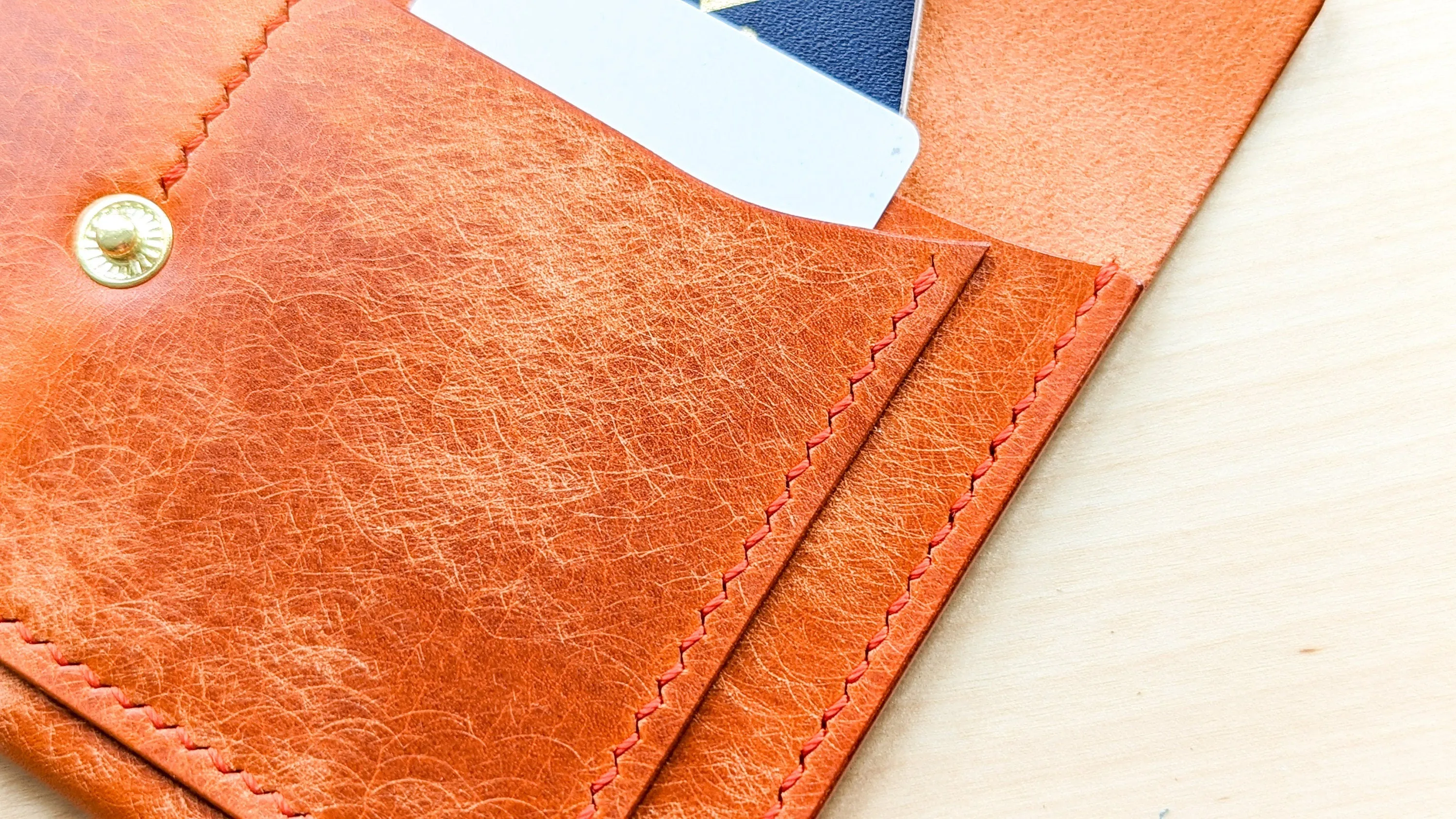 Orange Hand Sewn Italian Leather Envelope Cash/Card Wallet