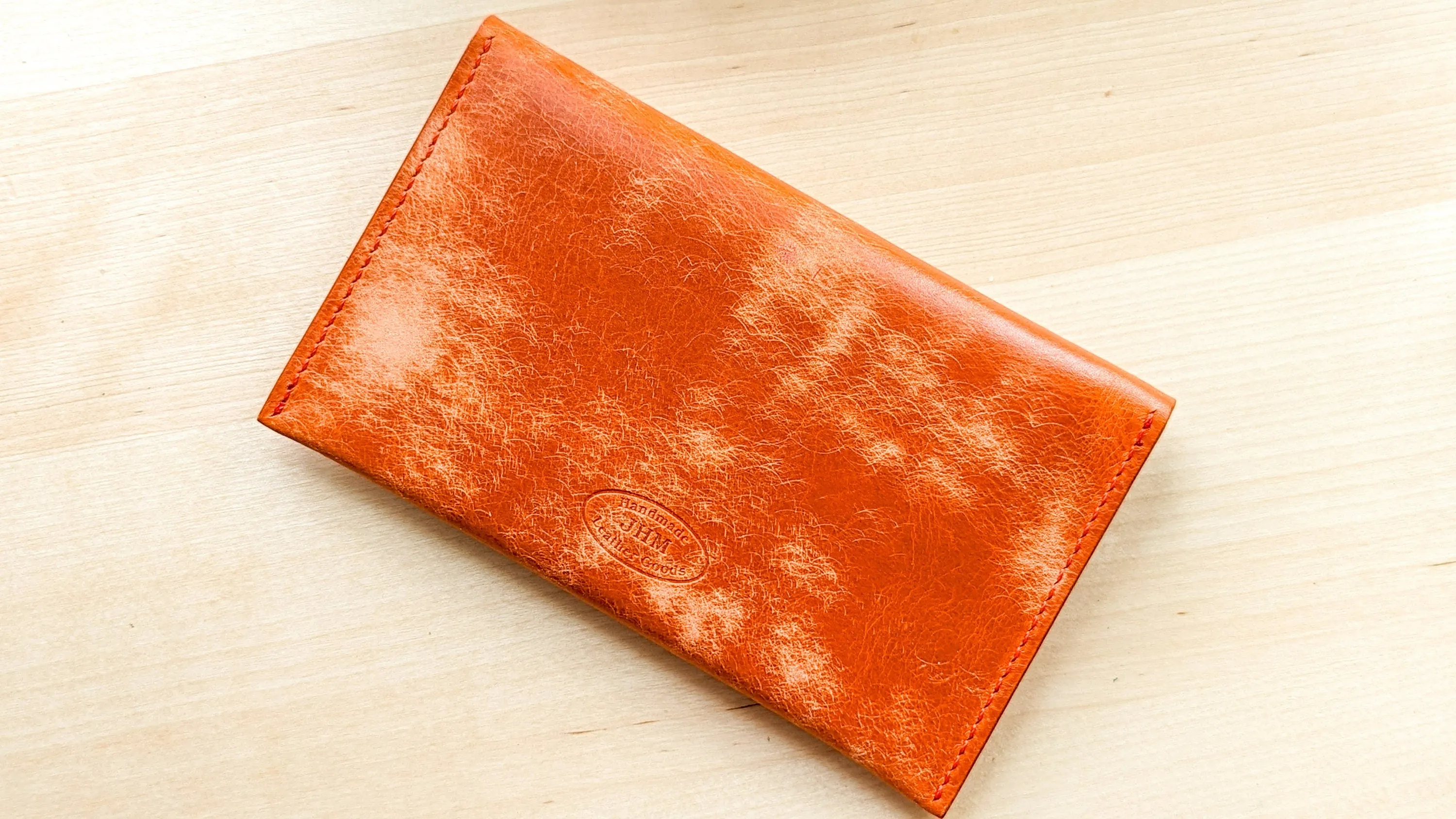 Orange Hand Sewn Italian Leather Envelope Cash/Card Wallet
