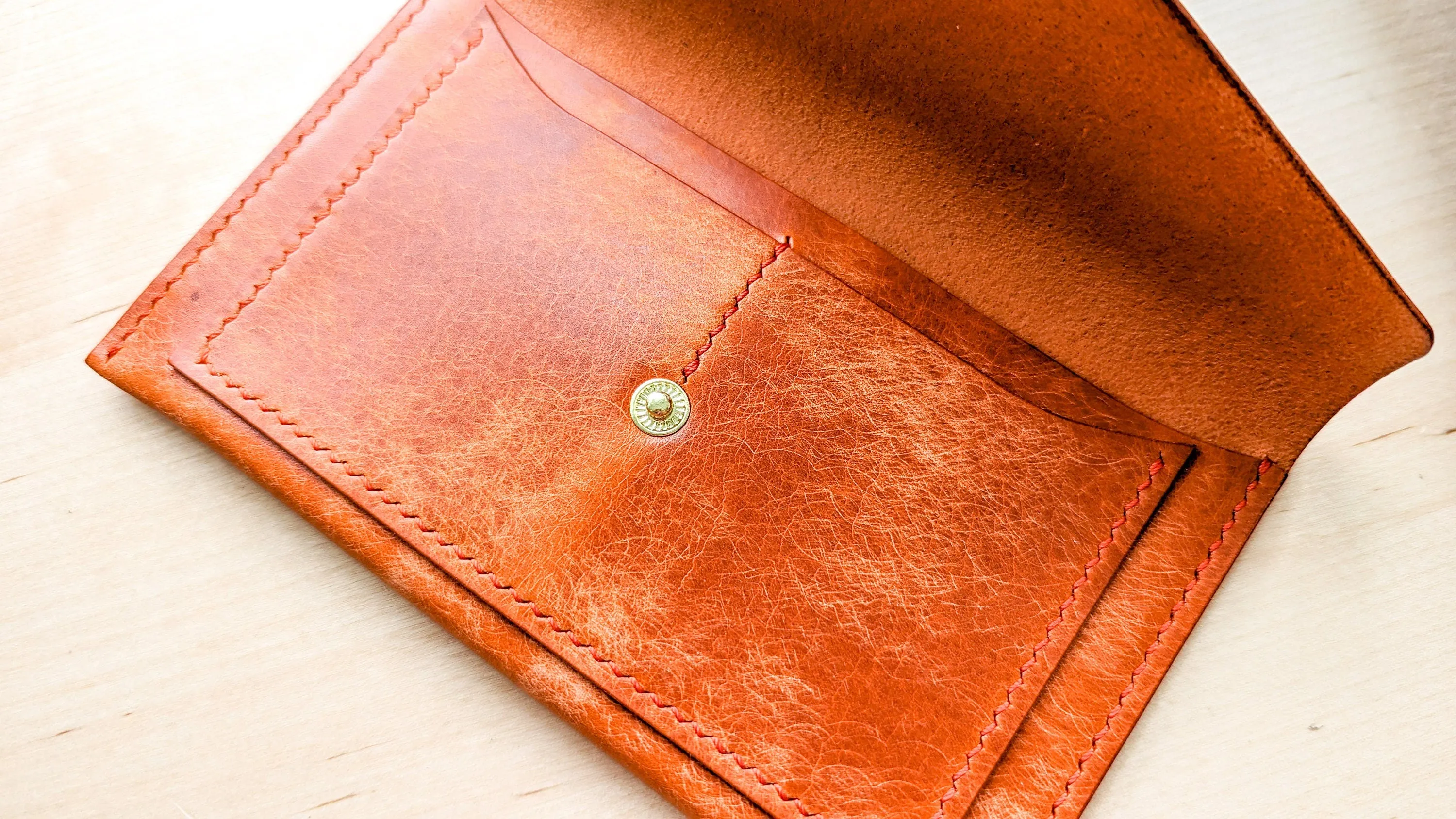 Orange Hand Sewn Italian Leather Envelope Cash/Card Wallet
