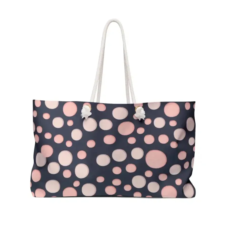 Oversized Weekender Tote with Pink Polka Dots