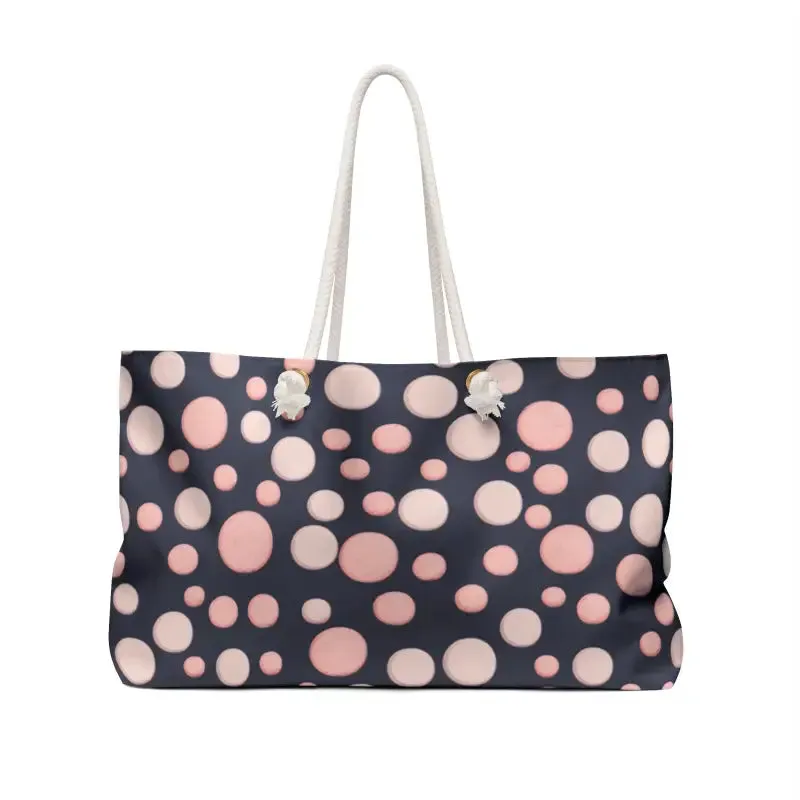 Oversized Weekender Tote with Pink Polka Dots