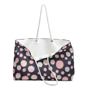 Oversized Weekender Tote with Pink Polka Dots