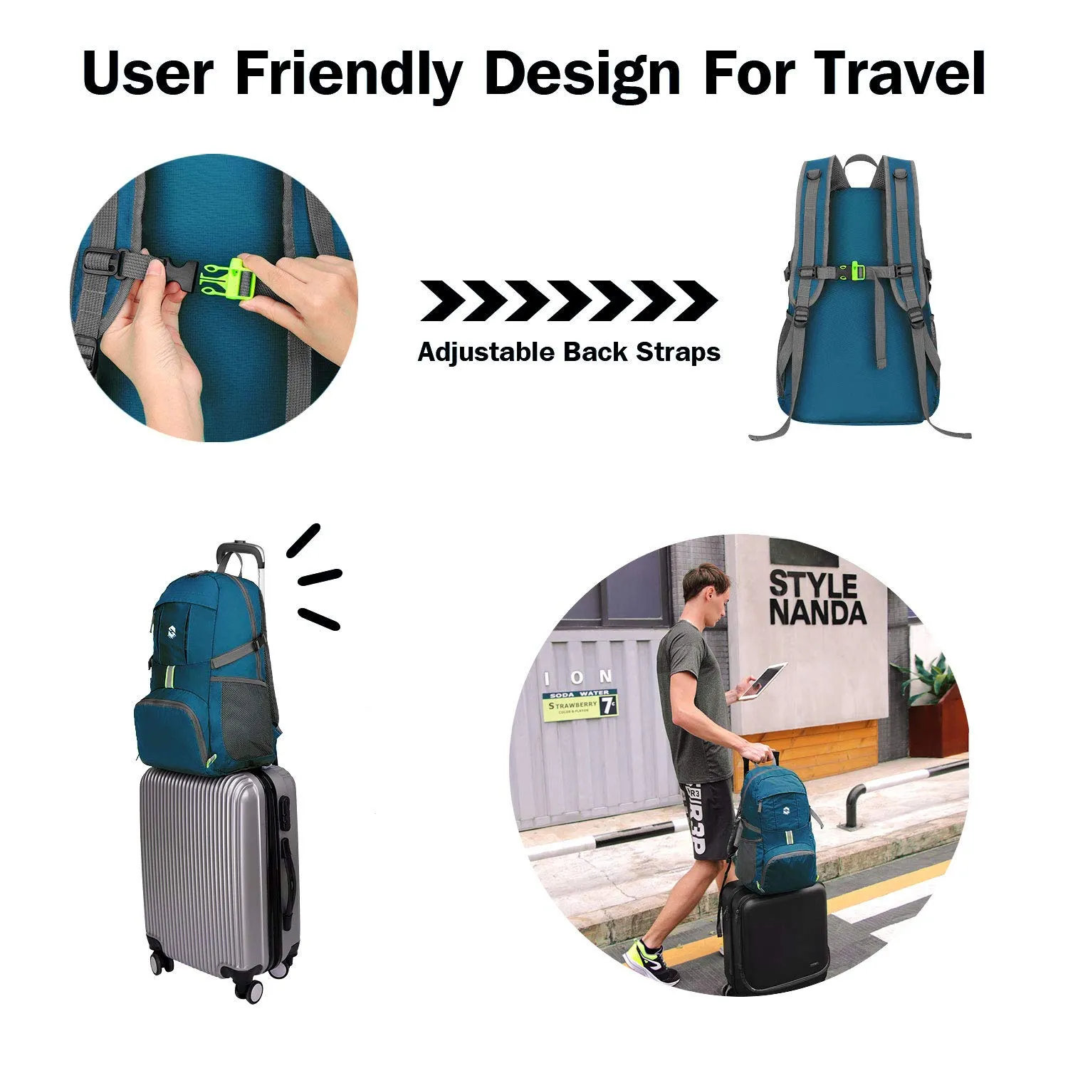Packable Travel Hiking Backpack Daypack, Ultra Lightweight 35L Large Capacity Water Resistant Hiking Daypacks with Reflective Stripe Foldable Travel & Camping Backpack Casual Daypacks for Men & Women