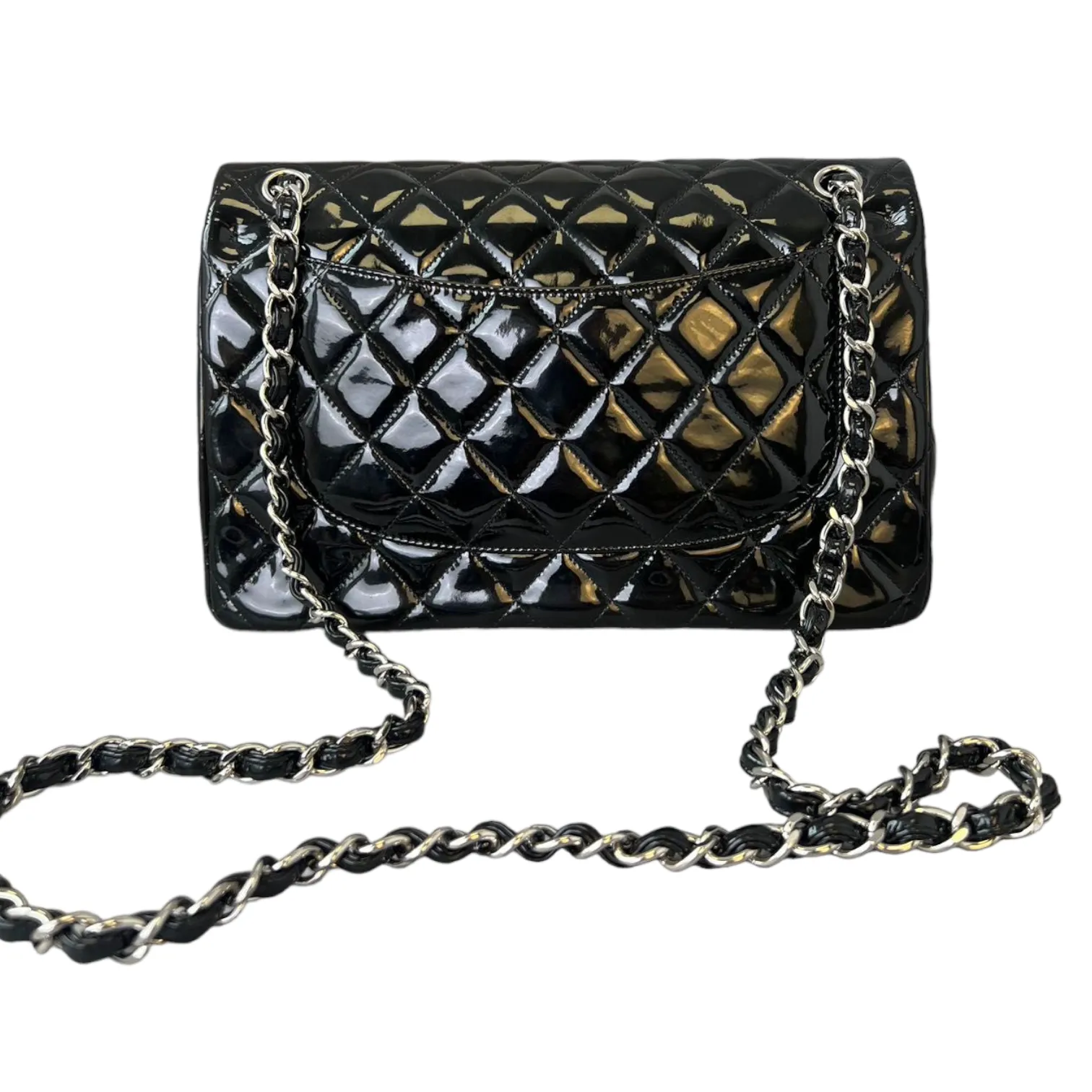 Patent Quilted Jumbo Double Flap Black SHW
