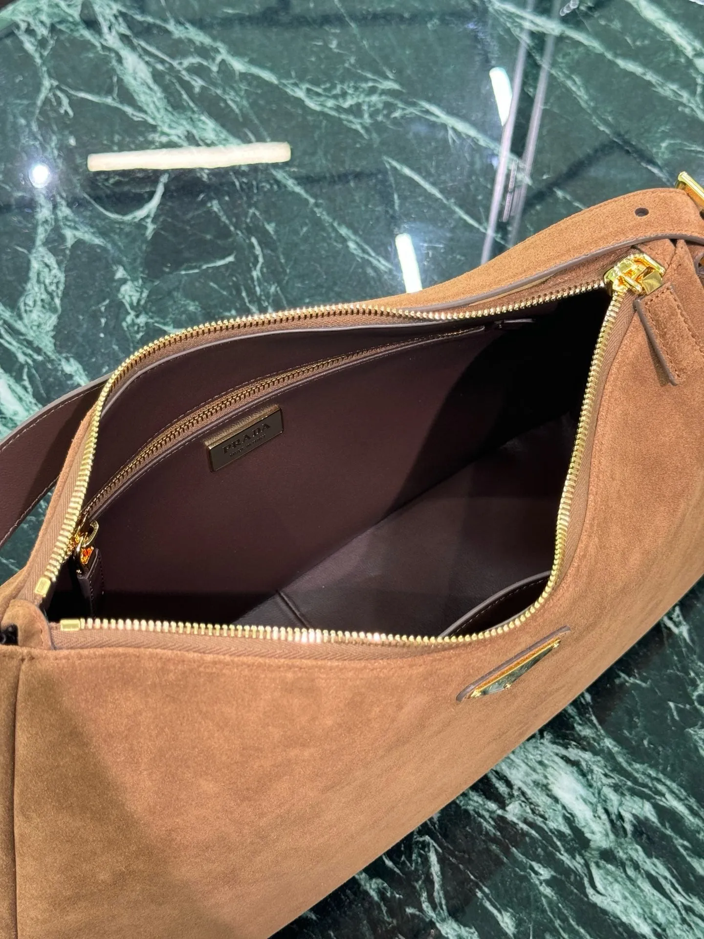 PD311 Prada Aimée Large Suede Shoulder Bag / HIGHEST QUALITY VERSION /9x15.3x4.7inch