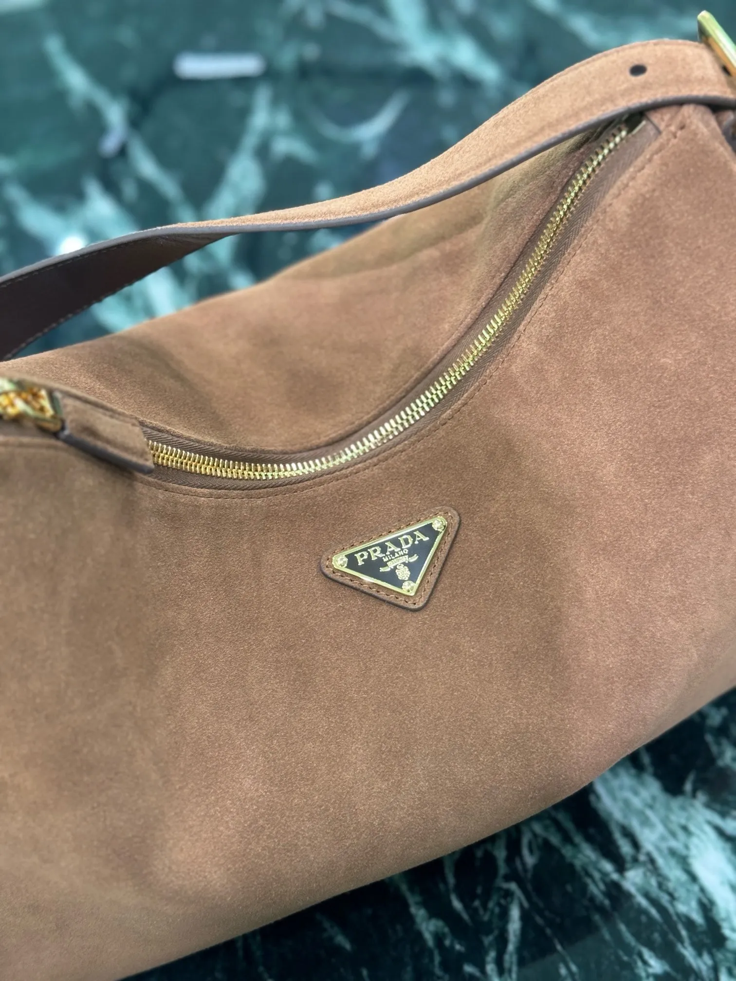 PD311 Prada Aimée Large Suede Shoulder Bag / HIGHEST QUALITY VERSION /9x15.3x4.7inch