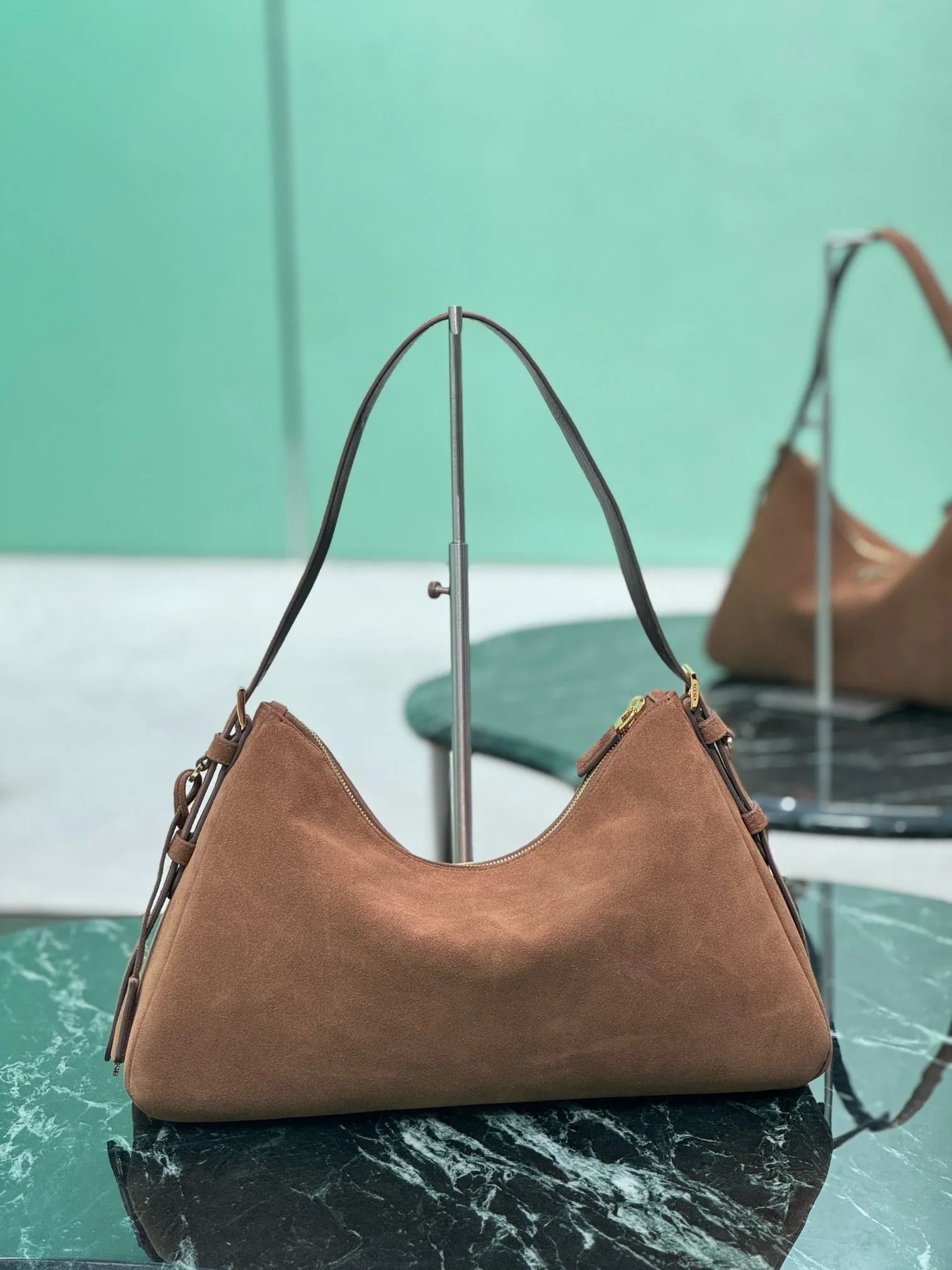 PD311 Prada Aimée Large Suede Shoulder Bag / HIGHEST QUALITY VERSION /9x15.3x4.7inch