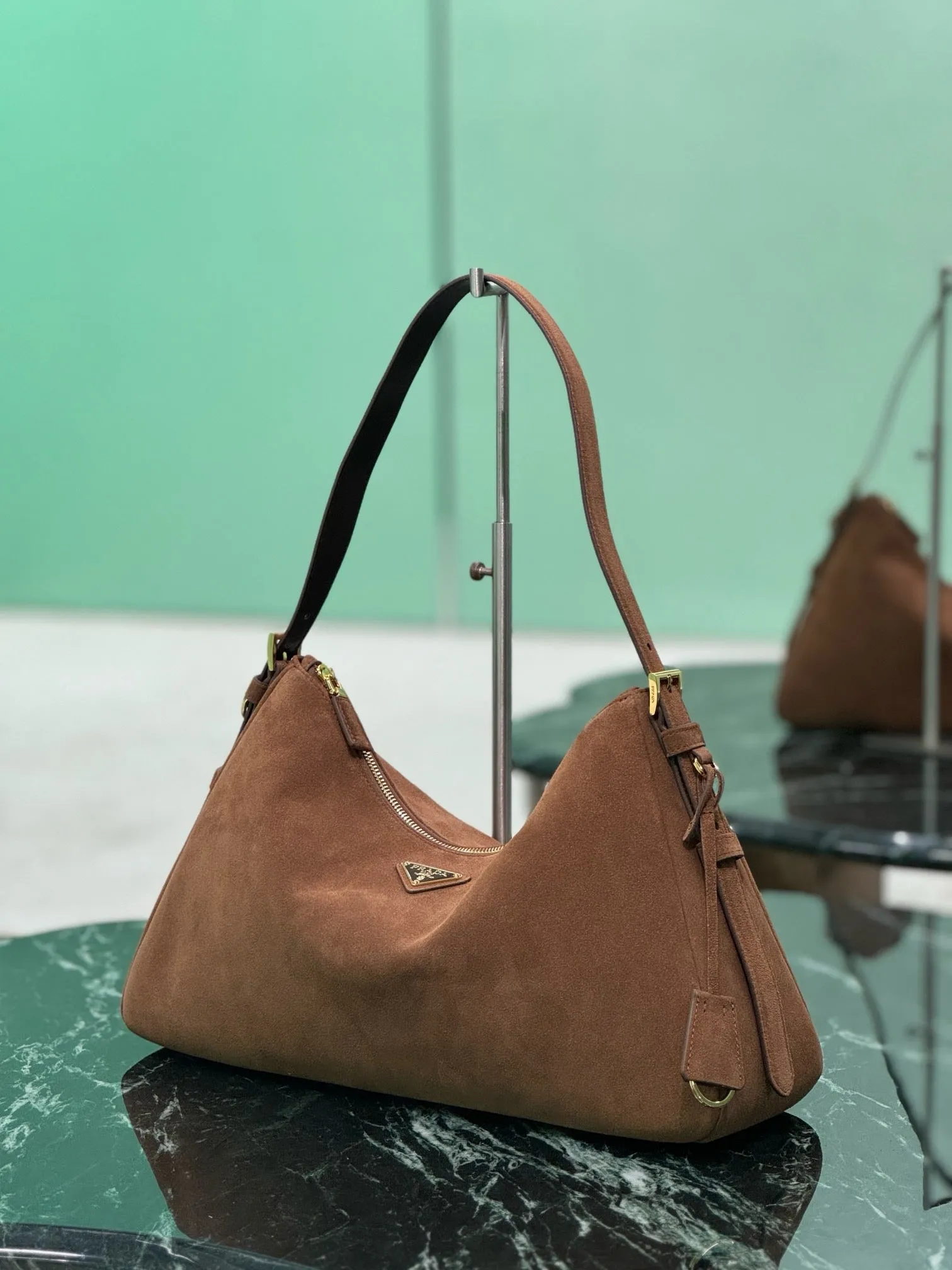 PD311 Prada Aimée Large Suede Shoulder Bag / HIGHEST QUALITY VERSION /9x15.3x4.7inch