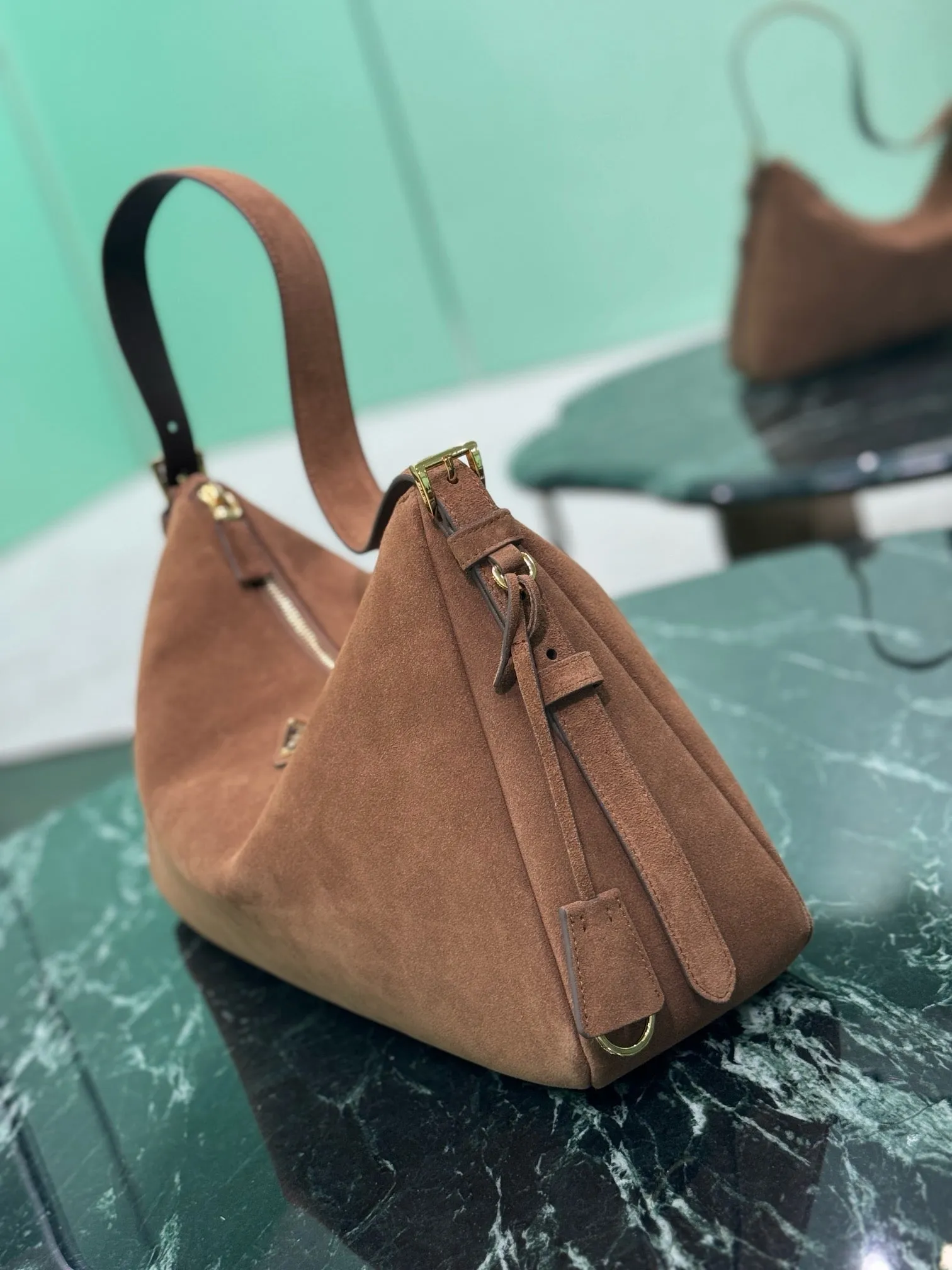 PD311 Prada Aimée Large Suede Shoulder Bag / HIGHEST QUALITY VERSION /9x15.3x4.7inch