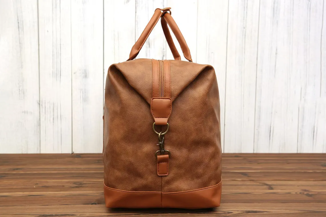 Personalized Vegan Leather Overnight Bag Large Travel Bag Unisex Leather Weekend Bag Travel Bag Holdall Bag For Him