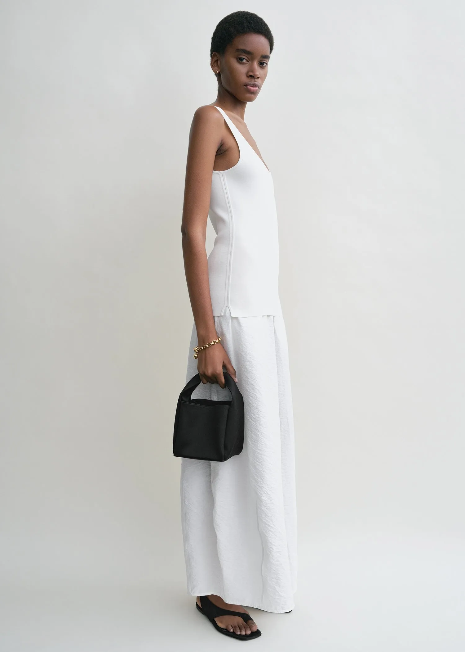 Petite satin bucket bag black