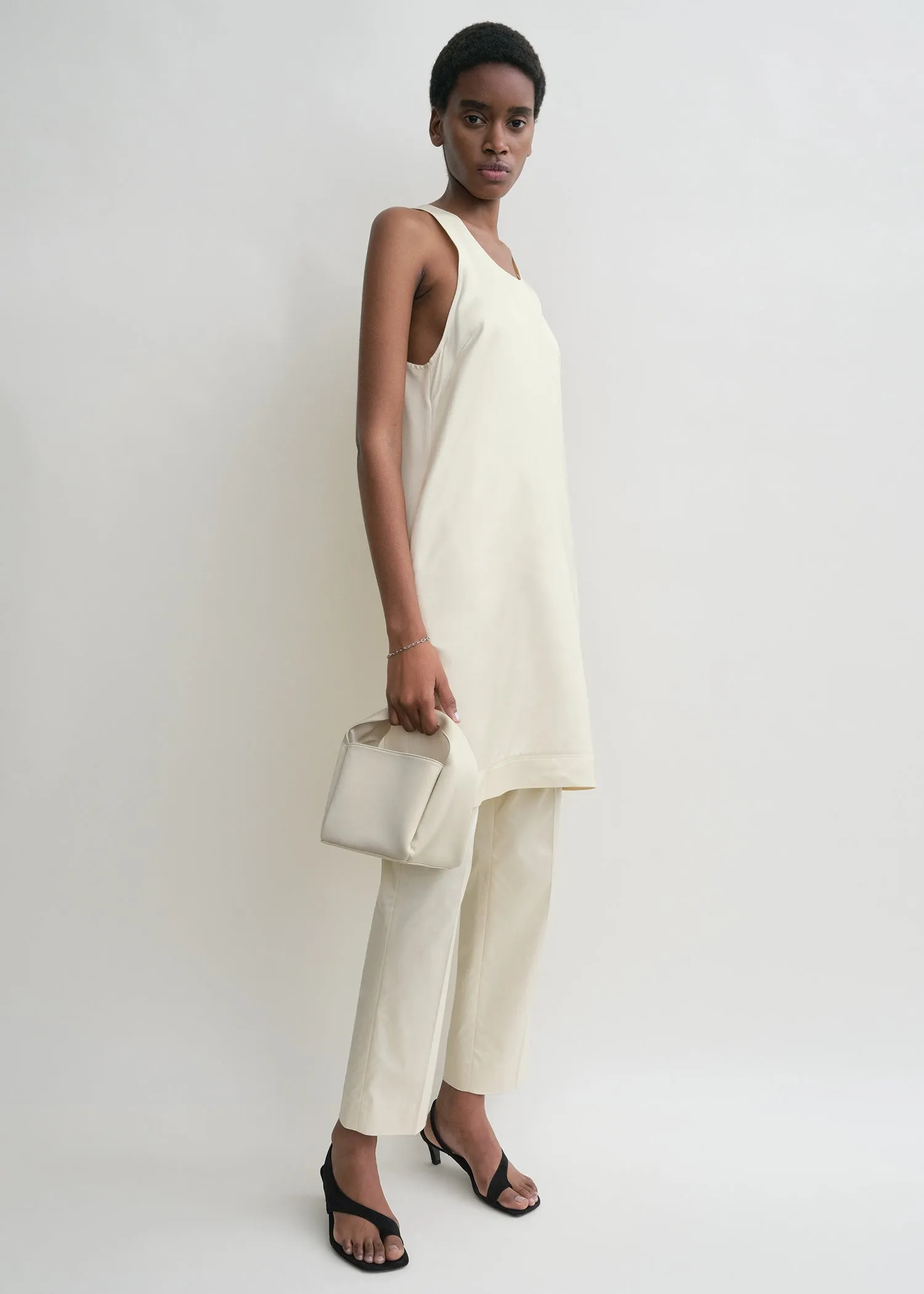 Petite satin bucket bag ecru