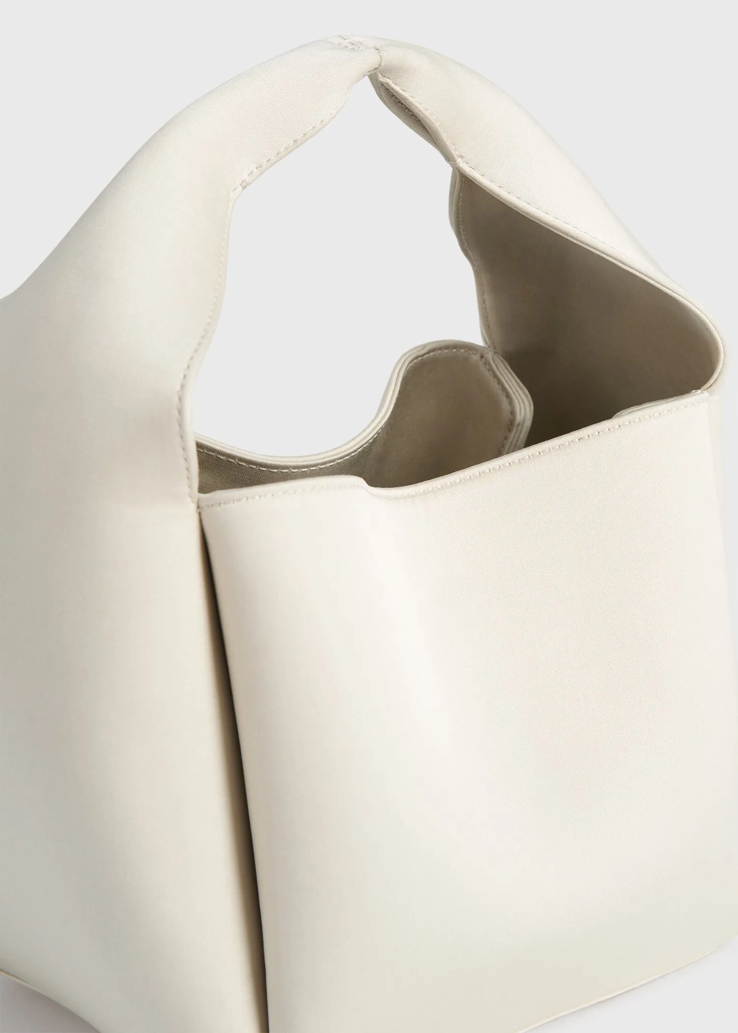 Petite satin bucket bag ecru
