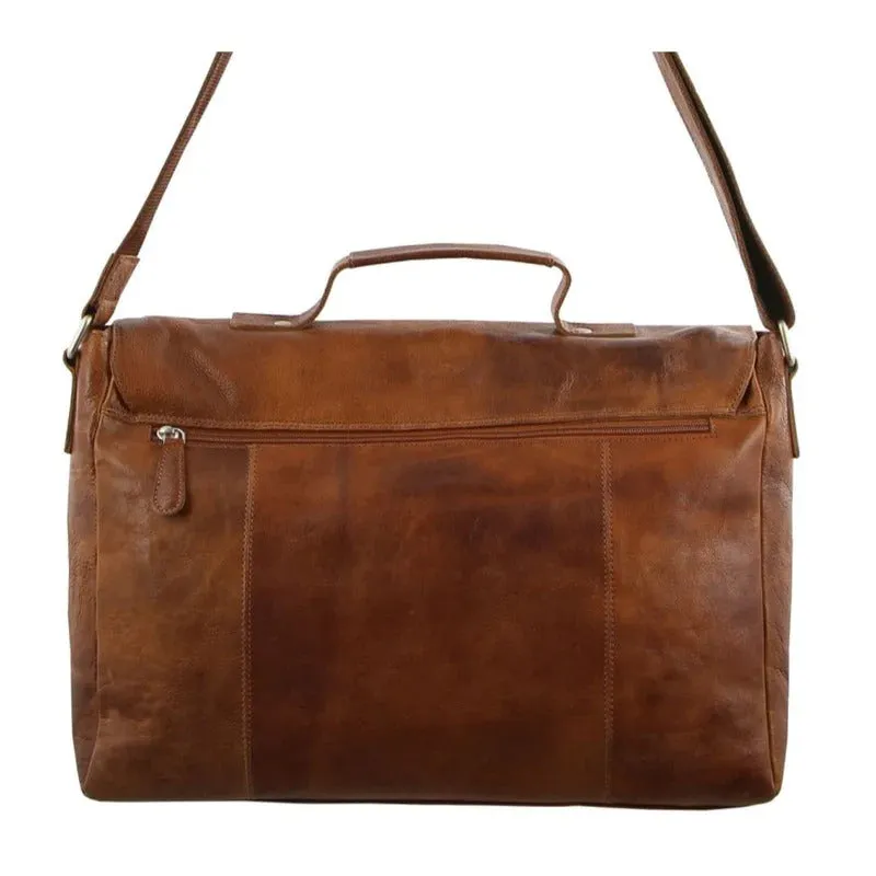 Pierre Cardin Rustic Leather 15" Messenger Laptop Bag (Cognac)