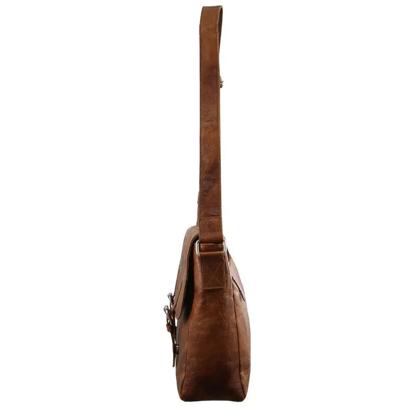 Pierre Cardin Rustic Leather 15" Messenger Laptop Bag (Cognac)