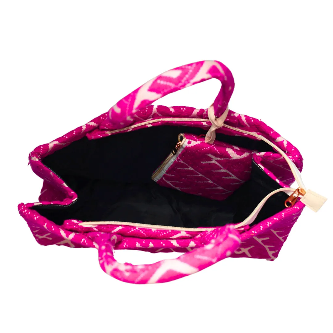 Pink And White Jacquard Box Style Tote bag