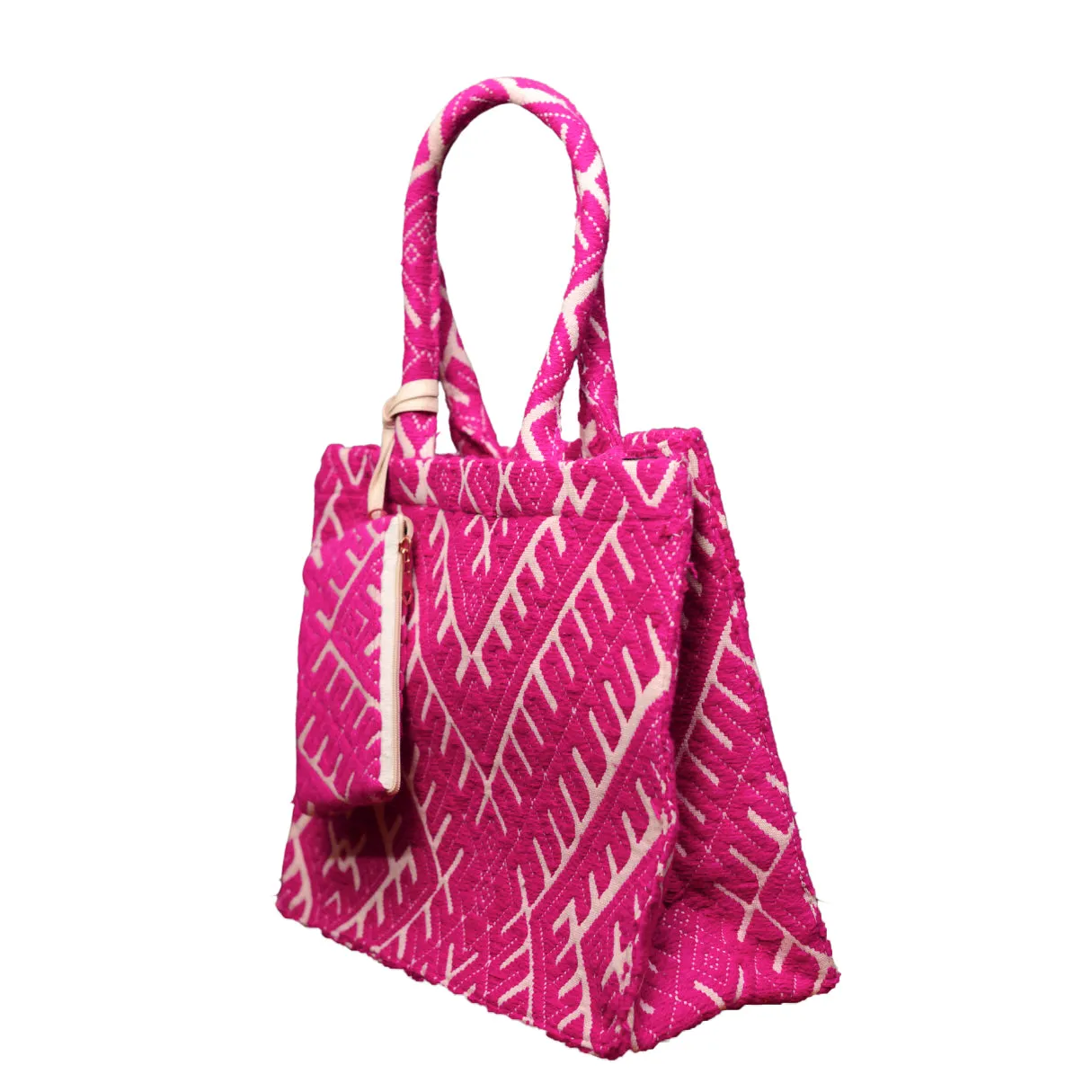 Pink And White Jacquard Box Style Tote bag
