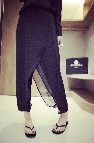 Plus Size Women False Two-Piece Chiffon Splitted Spliced Lantern Pants