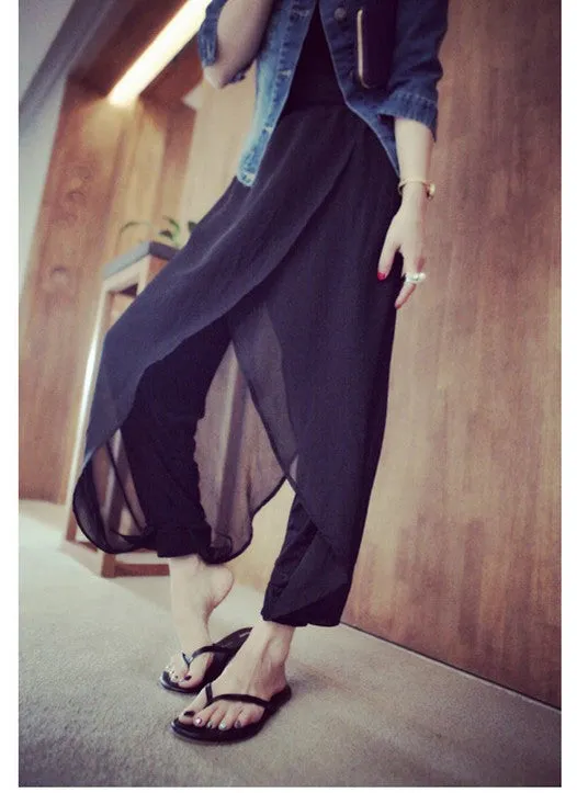 Plus Size Women False Two-Piece Chiffon Splitted Spliced Lantern Pants