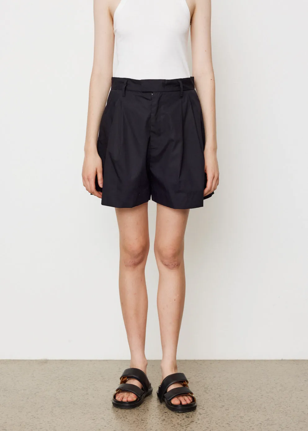 Poplin Pleated Mini Shorts