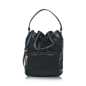 Prada Black Glace Calf Leather Logo Small Bucket Crossbody Bag 1BH038