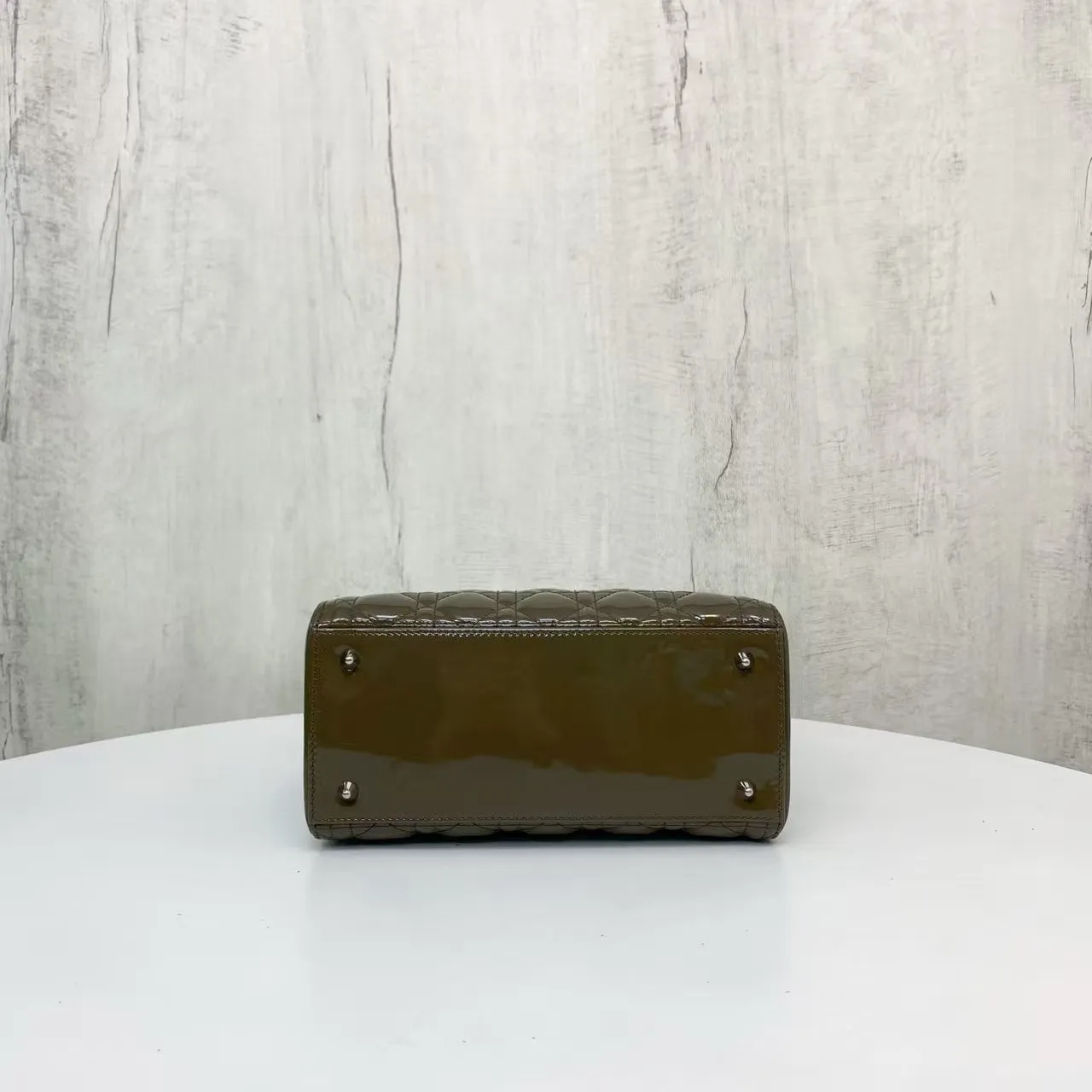Preloved Christian Dior Lady Dior Olive Patent Leather Top Handle Bag