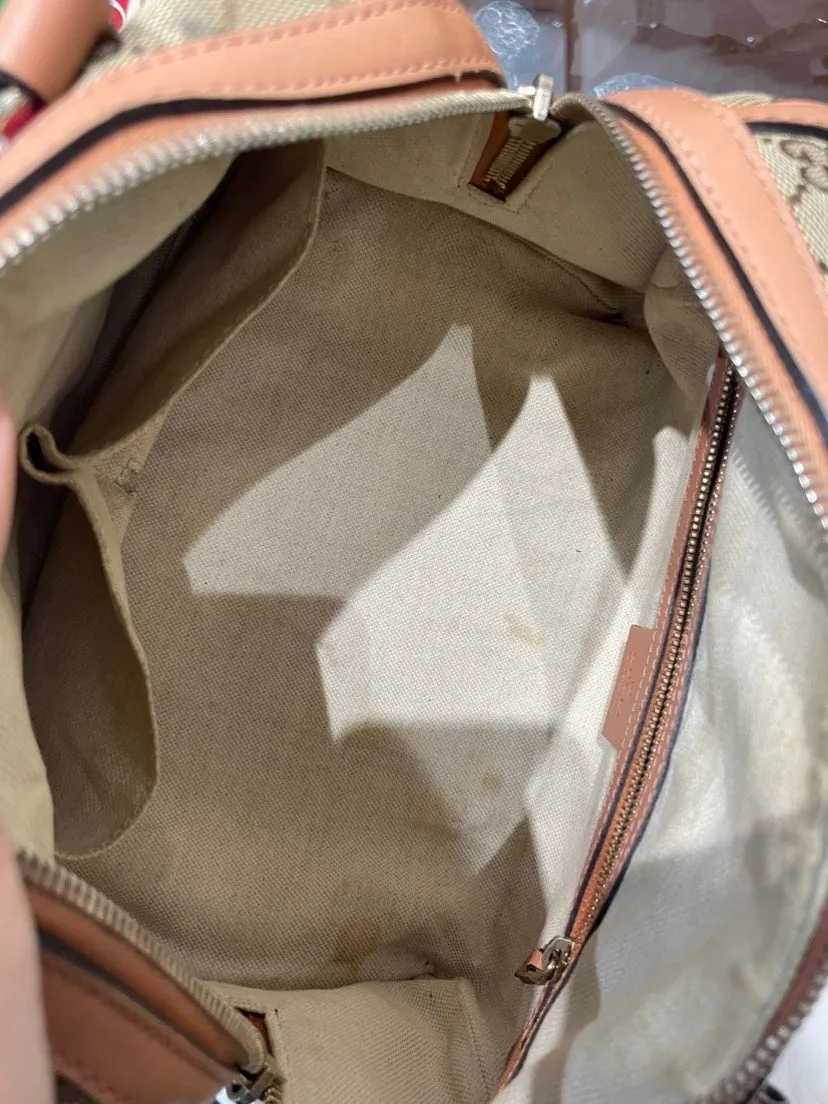 Preloved Gucci Boston Bag Beige Canvas and Leather Satchel