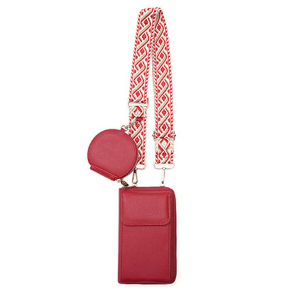 PU Leather Cell Phone Purse Women Small Crossbody Bags Cellphone Wallet Red
